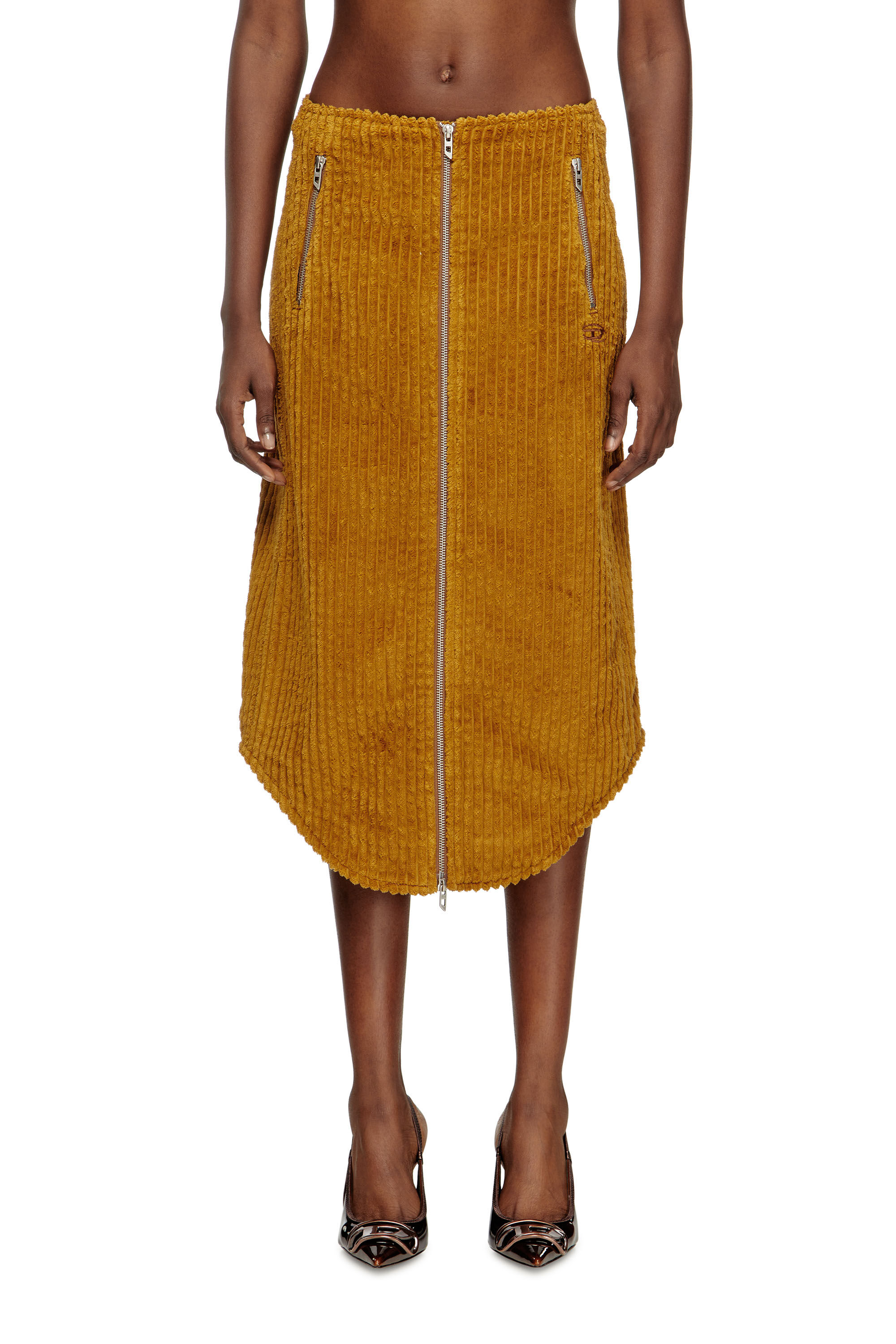 Diesel - O-LLIPOP, Jupe midi en coton avec zip Femme in Marron - 3