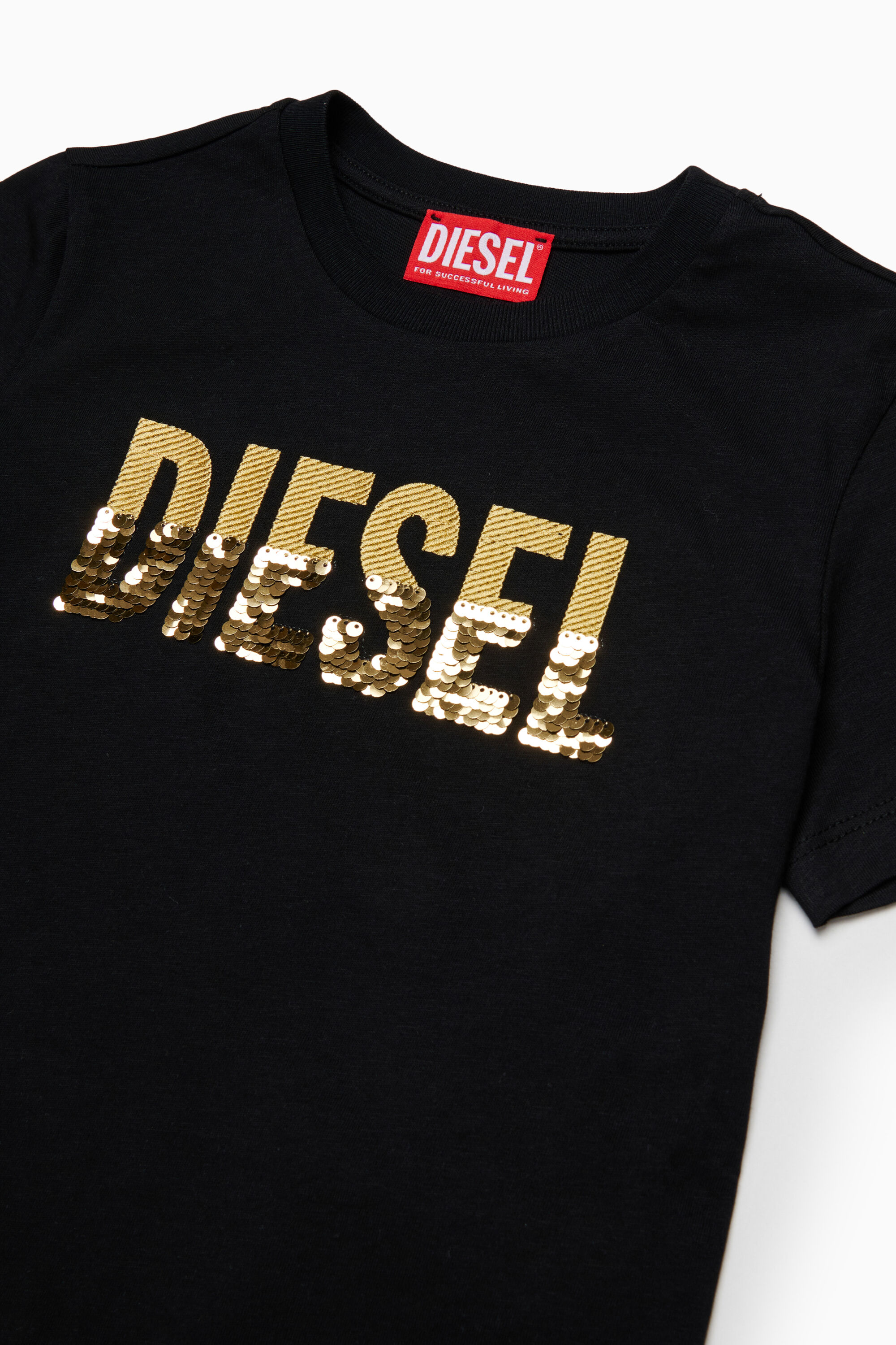 Diesel - TPALLY, T-shirt en coton avec logo en sequins Femme in Noir - 3