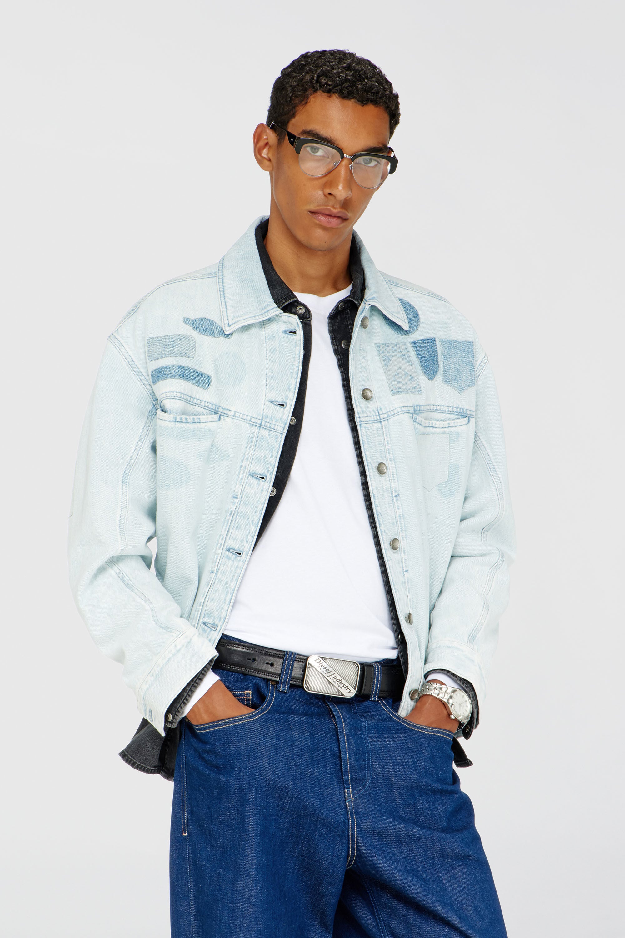 Diesel - D-RYMAVO-S, Chemise en denim effet patch Mixte in Bleu - 3