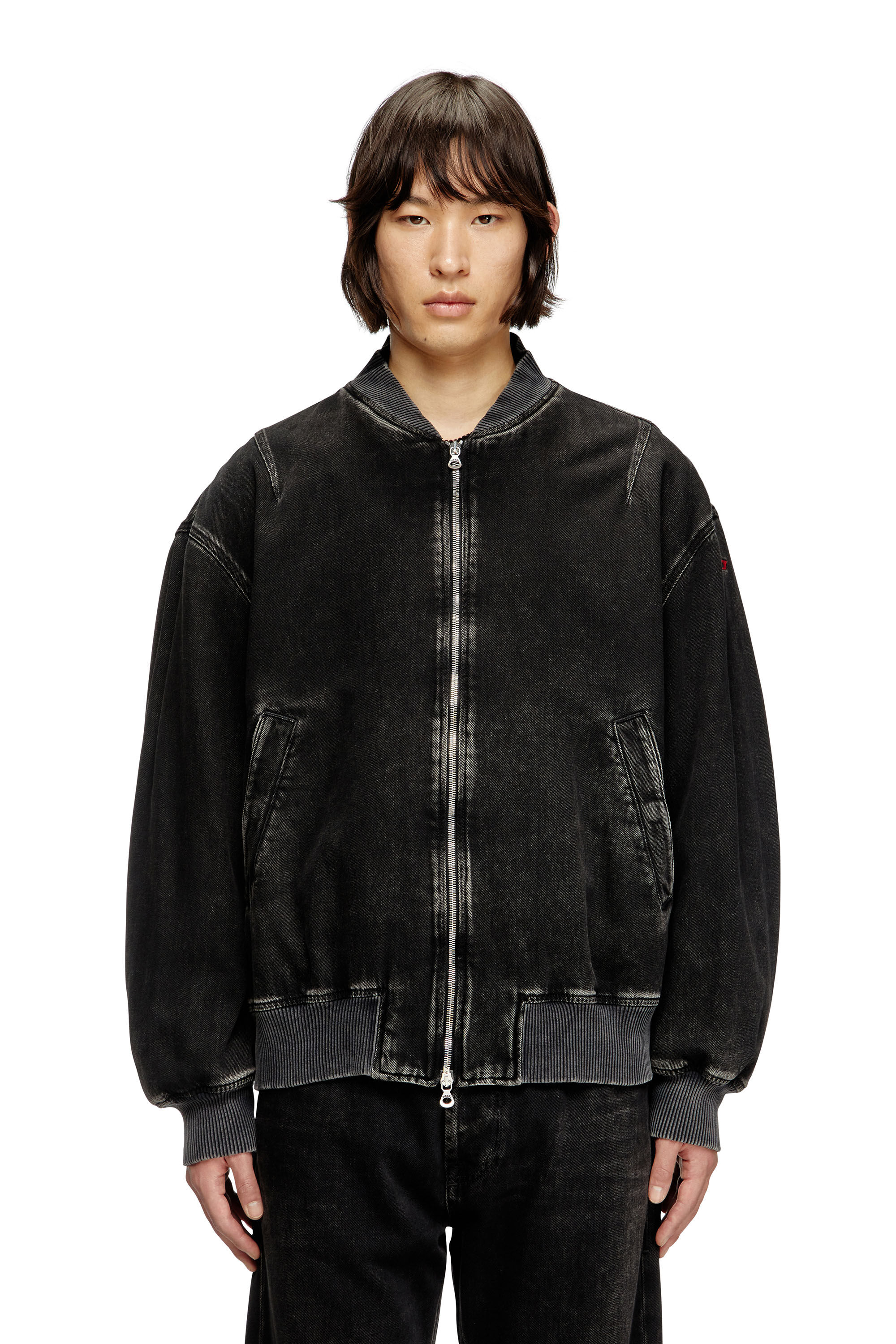 Diesel - D-VINZ, Veste bomber en denim délavé Homme in Noir - 3