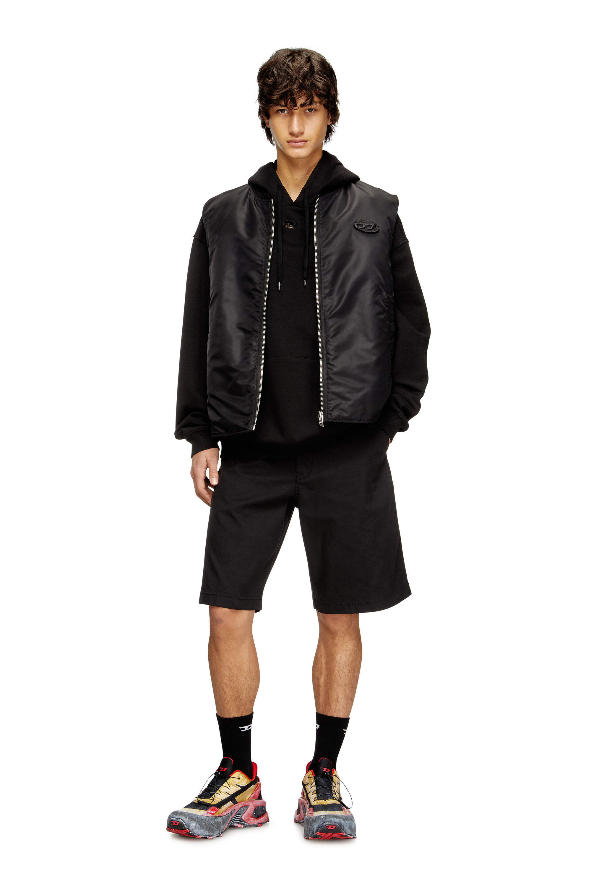 Diesel - W-TYPE-D1-SL, Gilet matelassé en satin avec broderie Oval D Homme in Noir - 1