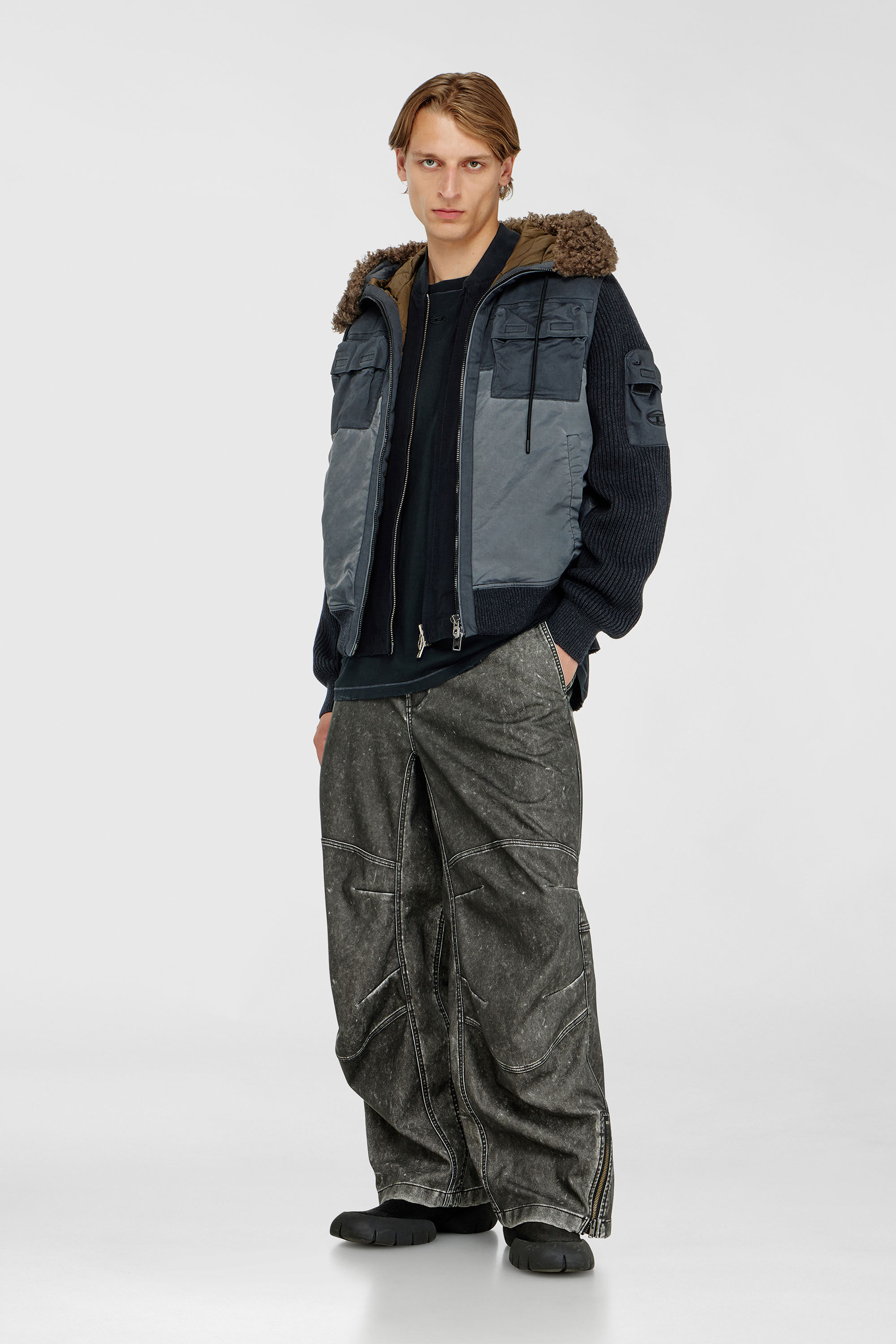Diesel - W-DELLS, Veste &agrave; capuche matelass&eacute;e avec manches en maille Homme in Bleu - 1