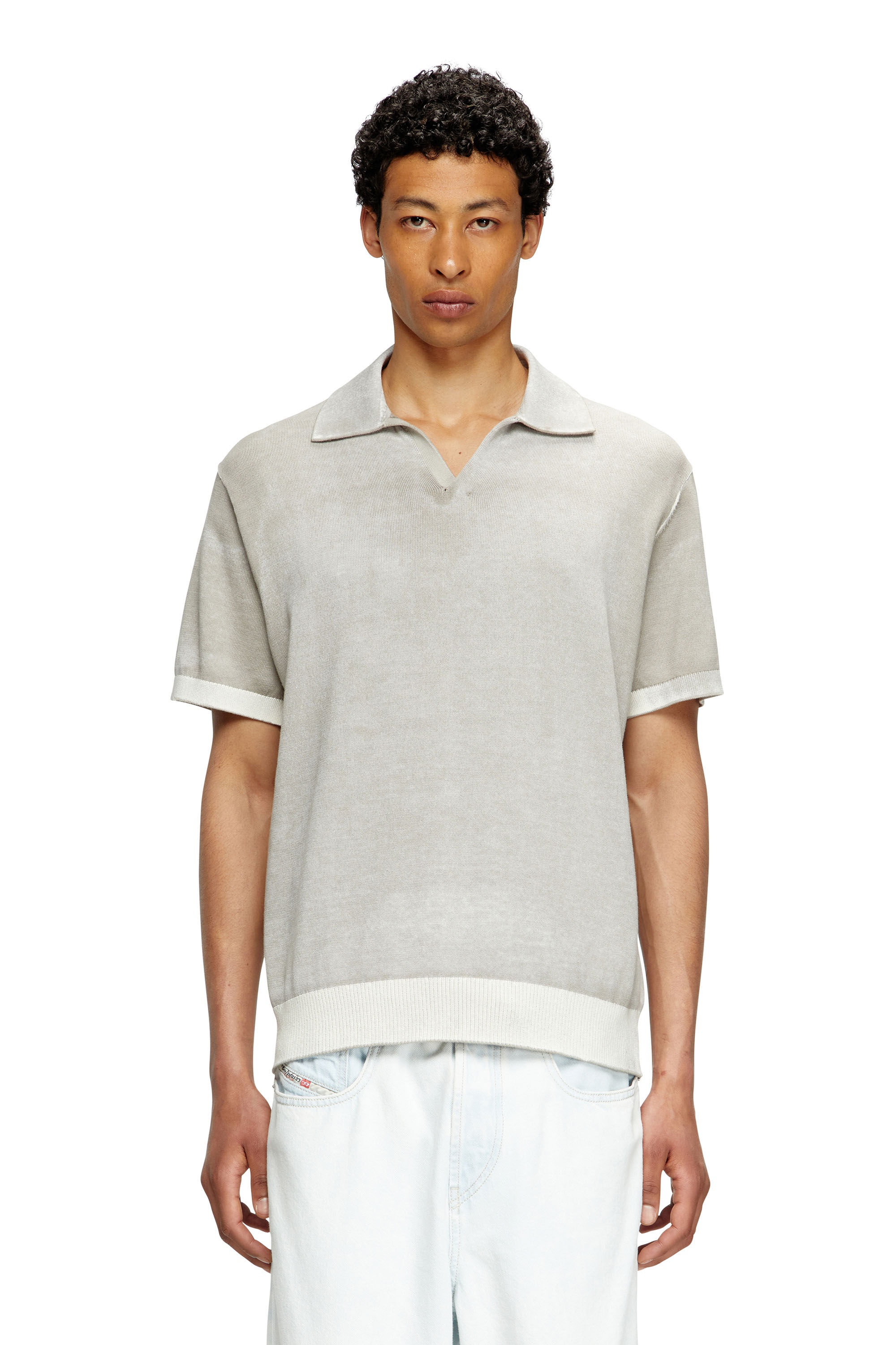 Diesel - K-LORENZO-SS, Pull polo à manches courtes avec imprimé inversé Homme in Gris - 3