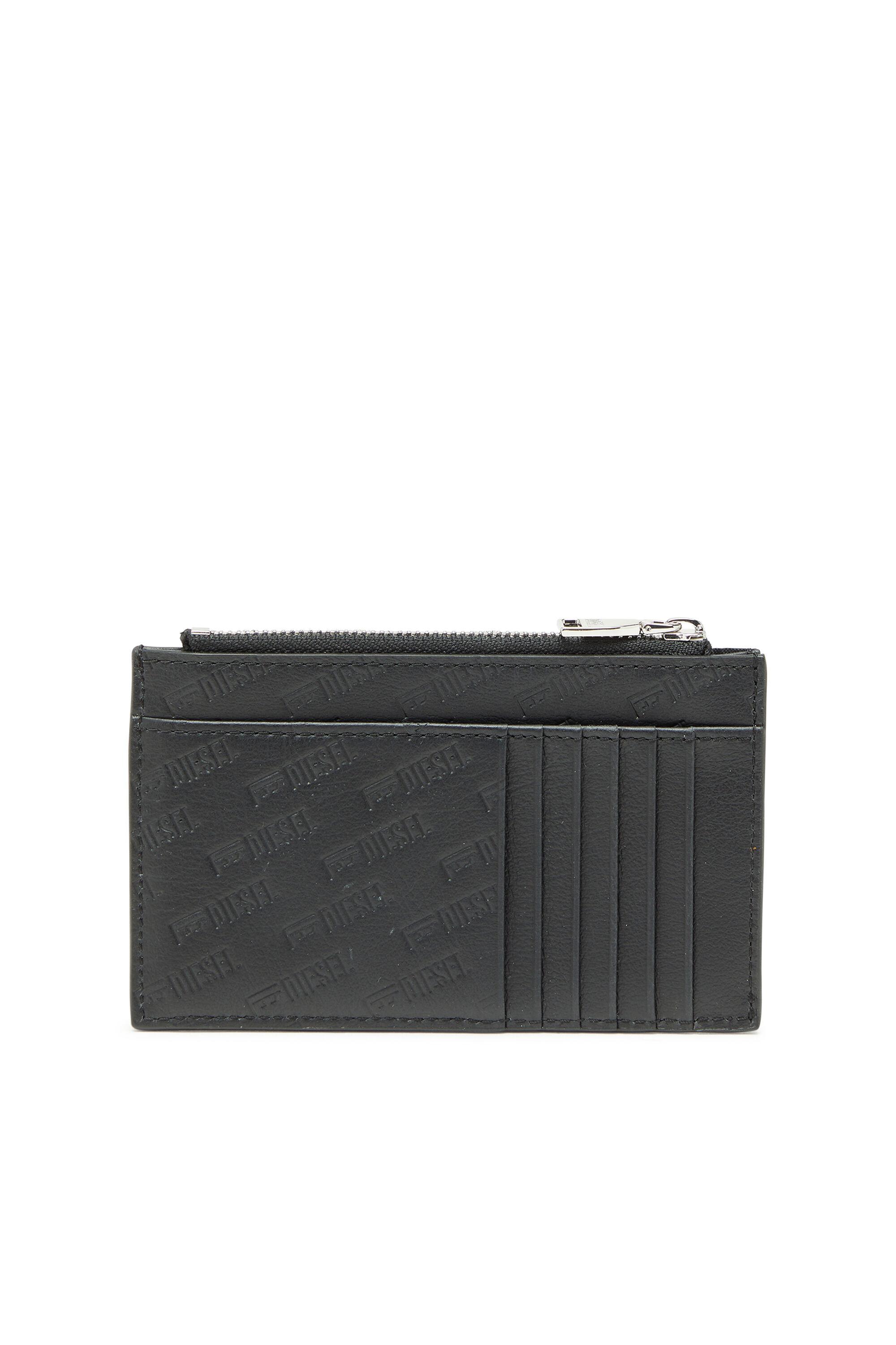 Diesel - MONOGRAM CARD CASE VI, Man's Embossed leather card holder with zip pocket in Black - 2