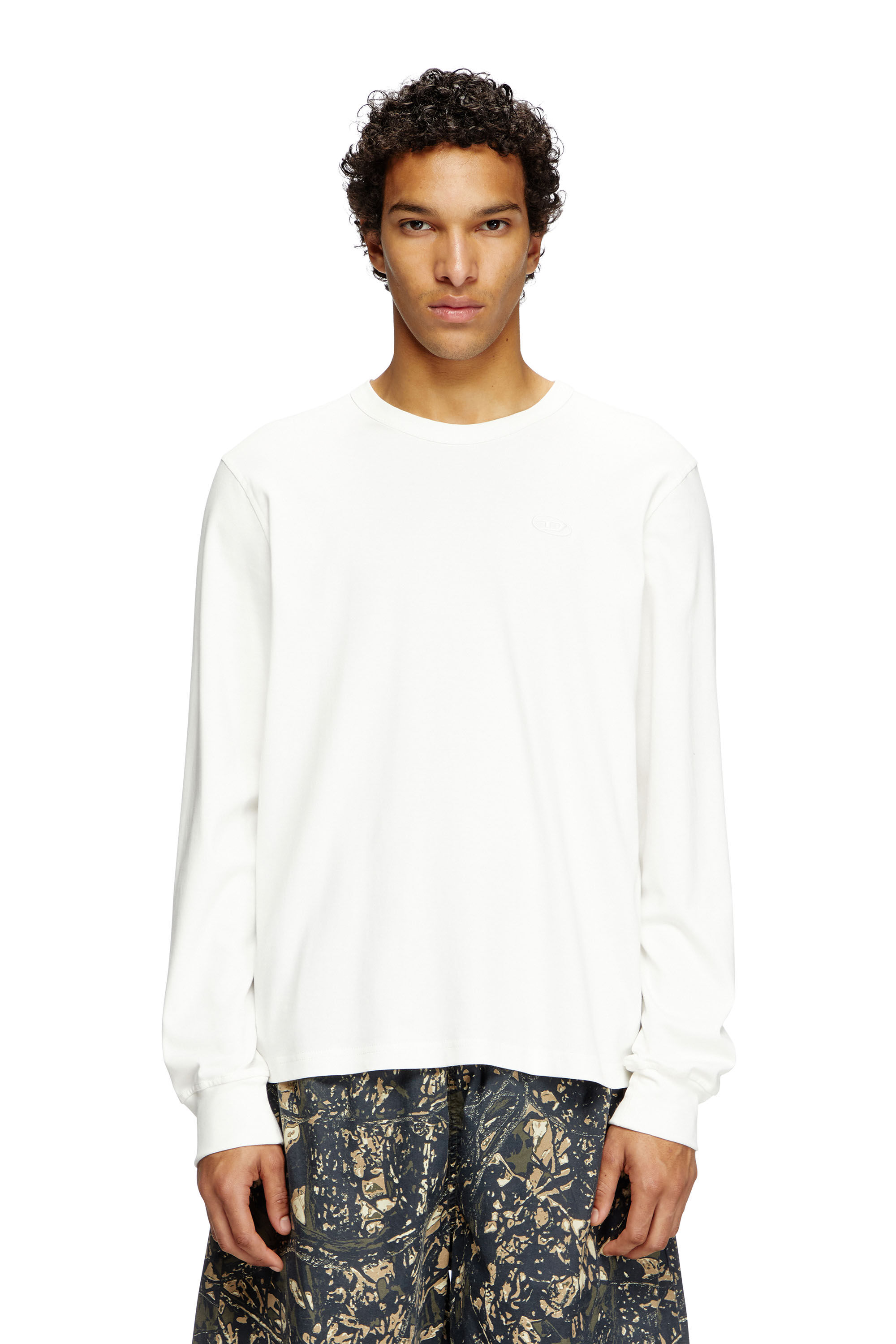 Diesel - T-ADJUST-LS-SLITS-R17, T-shirt à manches longues avec logo brodé Homme in Blanc - 3