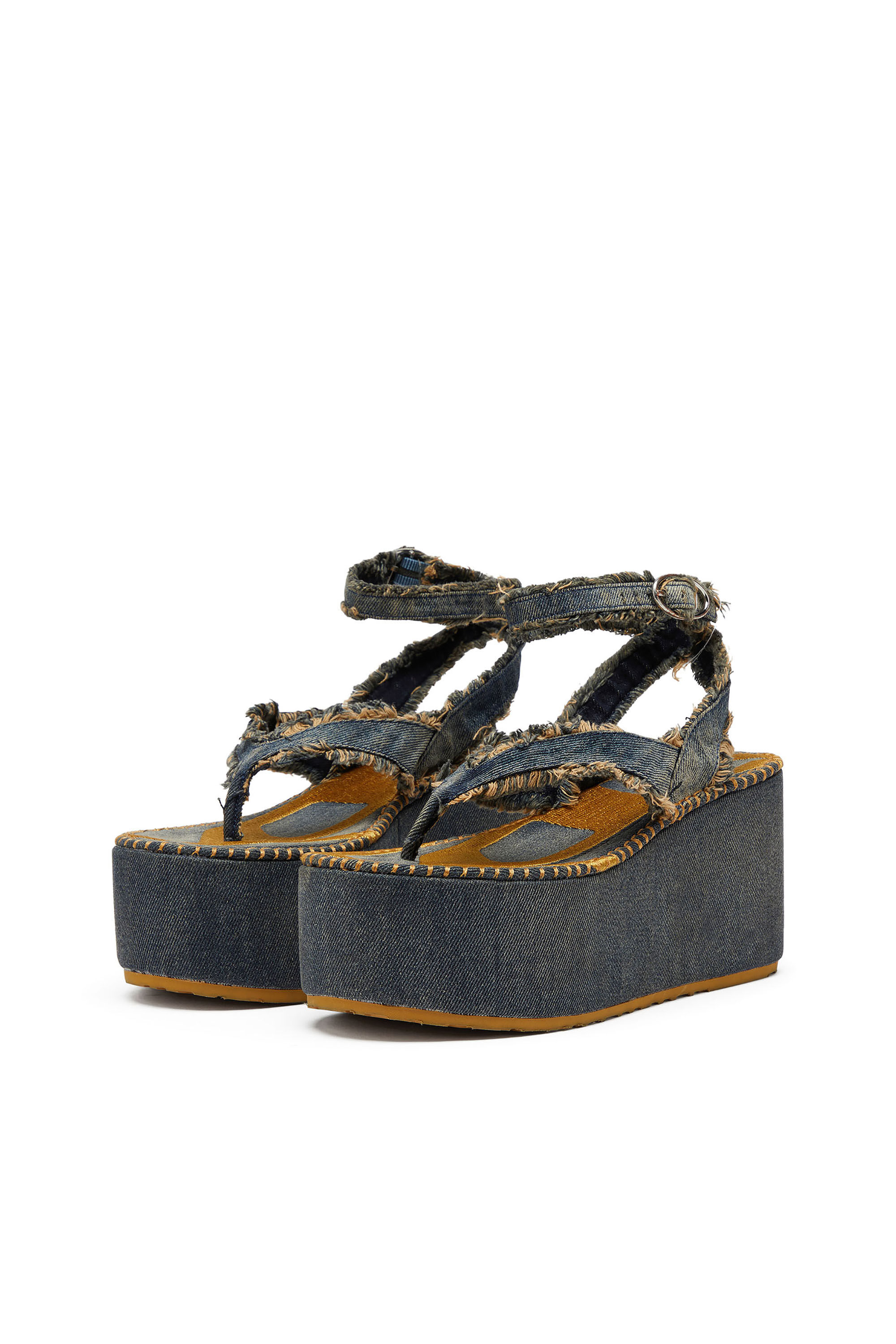 Diesel - SA-NIKOLA SANDAL, Sa-Nikola - Sandale en denim avec d&eacute;tails effiloch&eacute;s Femme in Bleu - 7