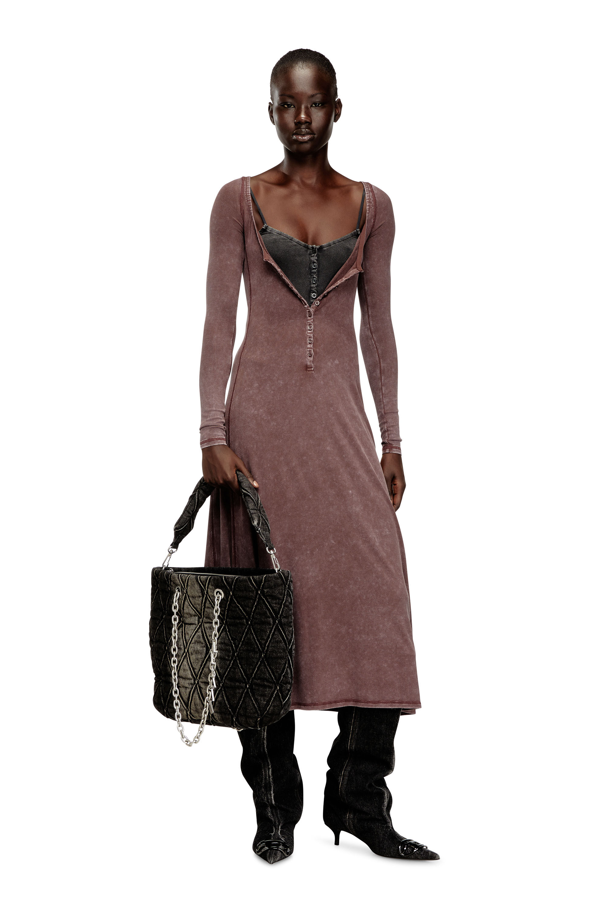 Diesel - D-LEY, Robe mi-longue en jersey côtelé délavé Femme in ToBeDefined - 1