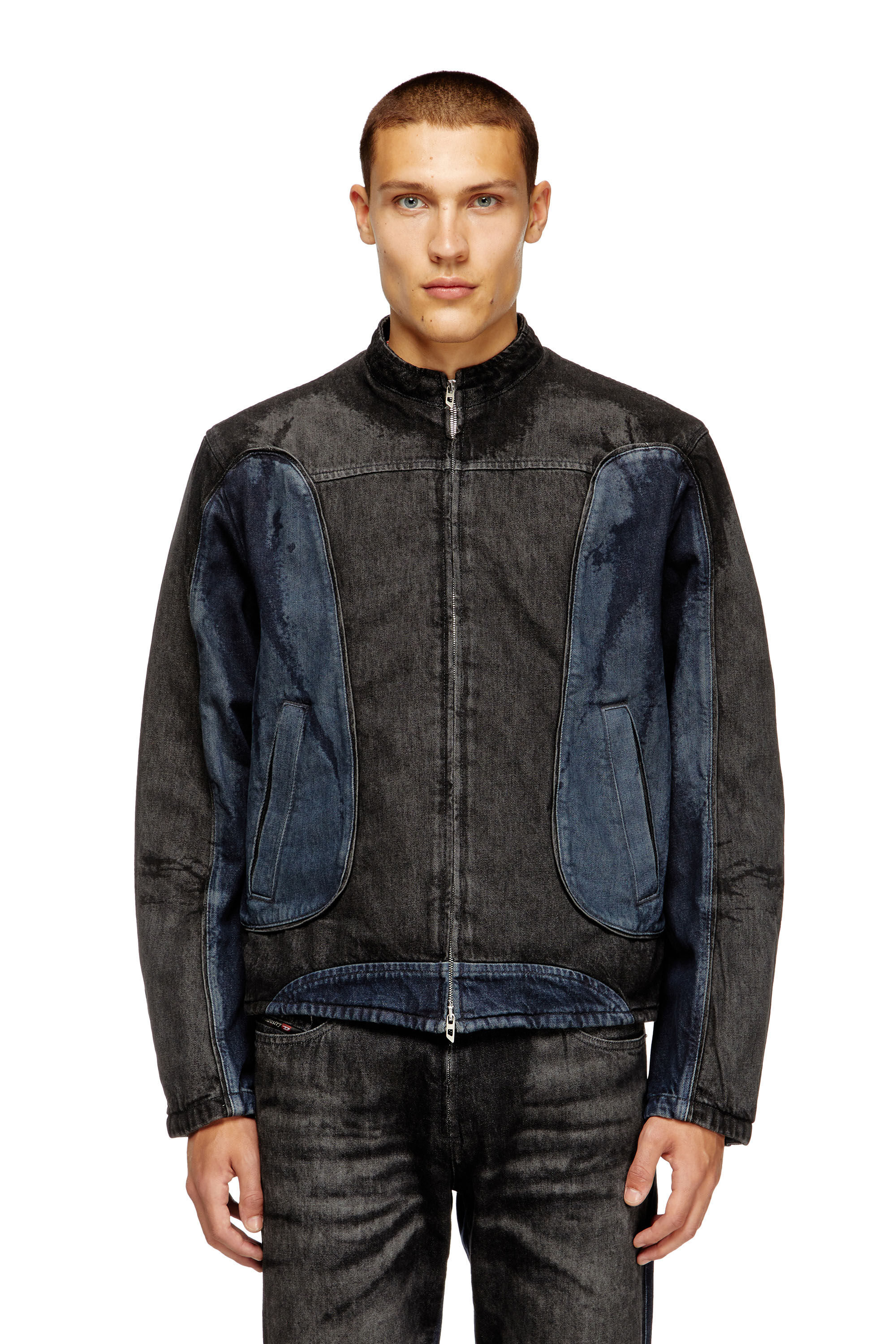 Diesel - D-BLENK-S, Veste style motard en denim bicolore Homme in Polychrome - 3