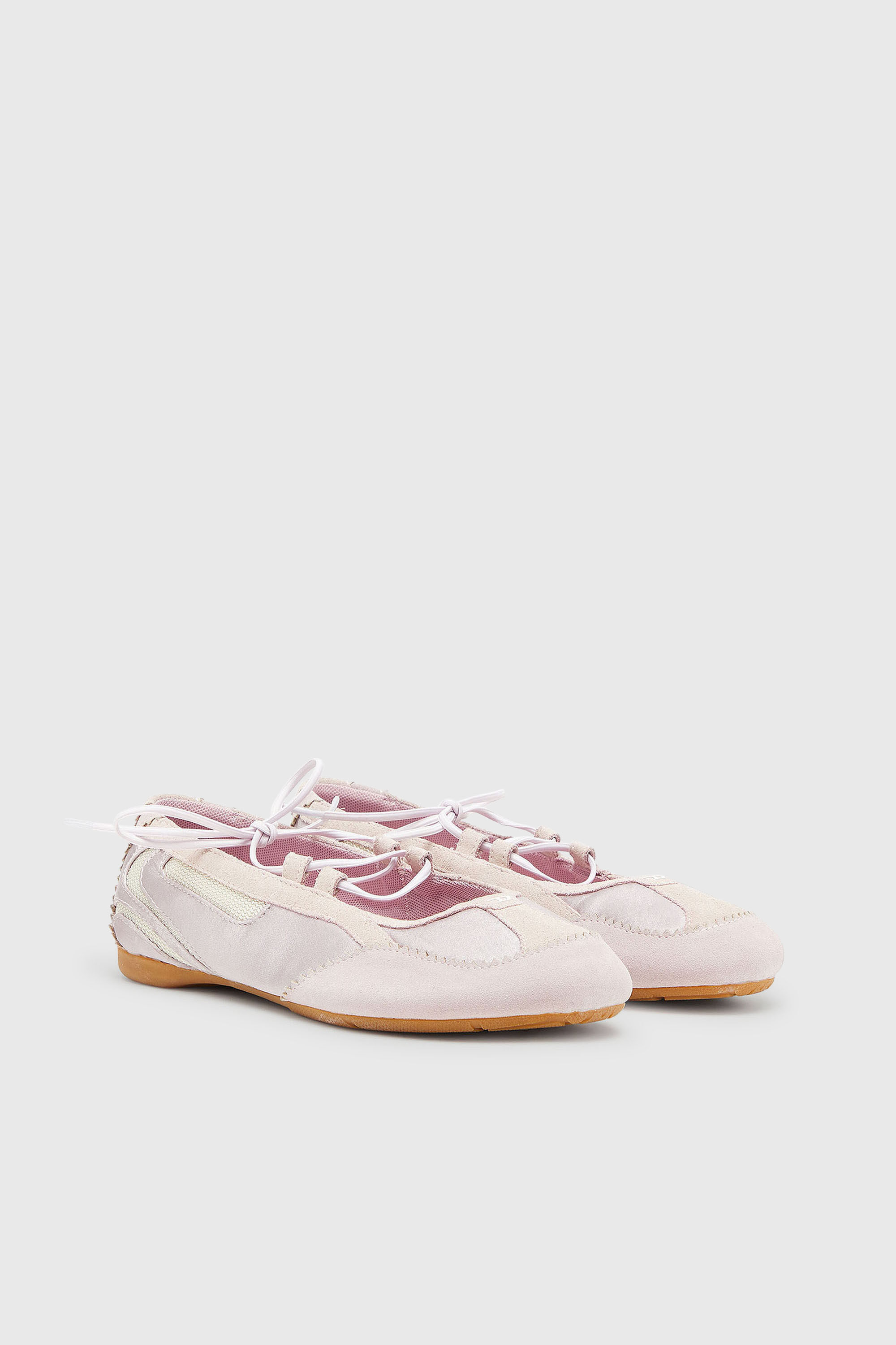 Diesel - D-MILE BALLERINA LACE UP II W, D-Mile - Ballerines &agrave; lacets en cuir et mesh Femme in Rose - 2