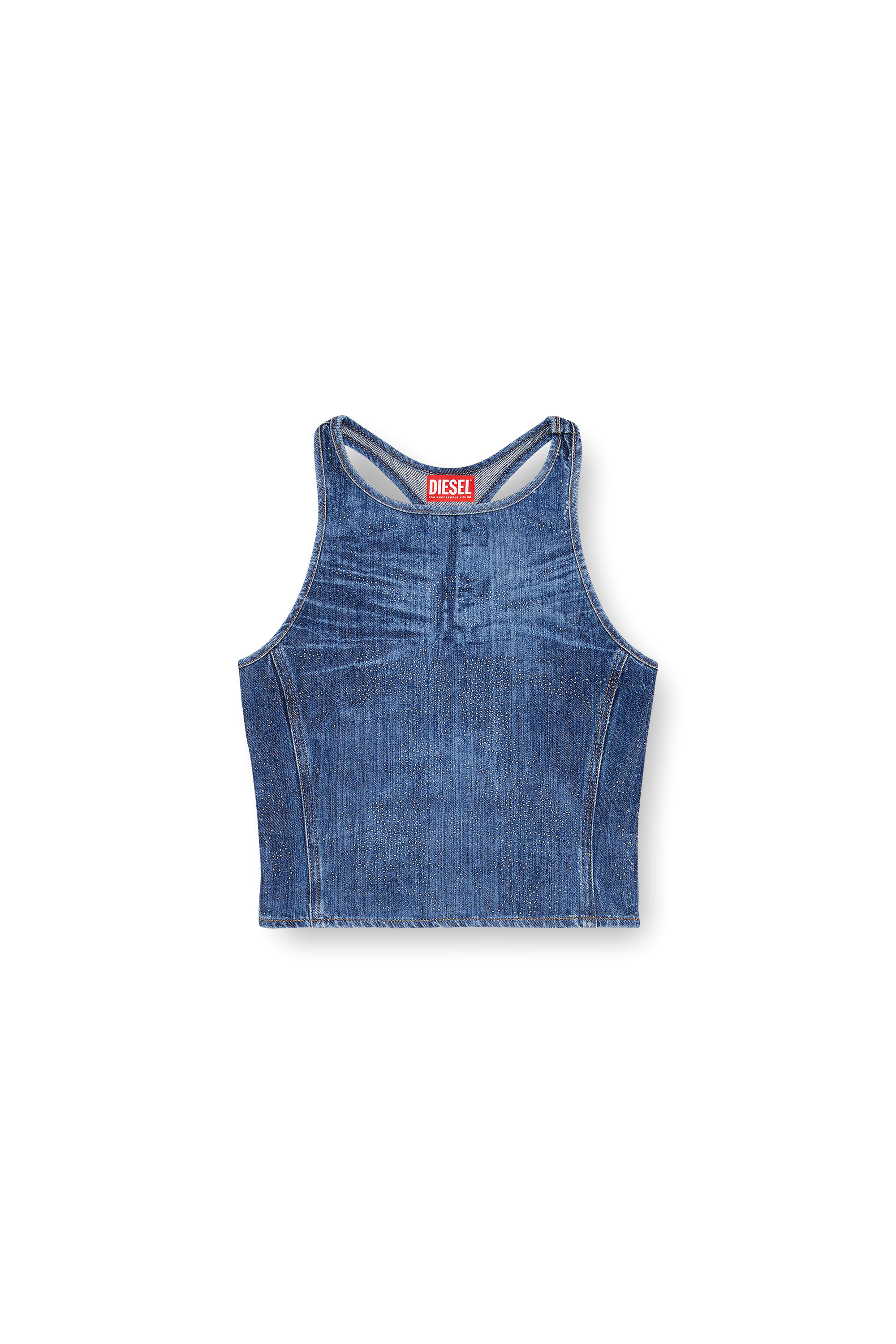 Diesel - DE-PLAQUE-S, Top dos nageur en denim strass Femme in Bleu - 2