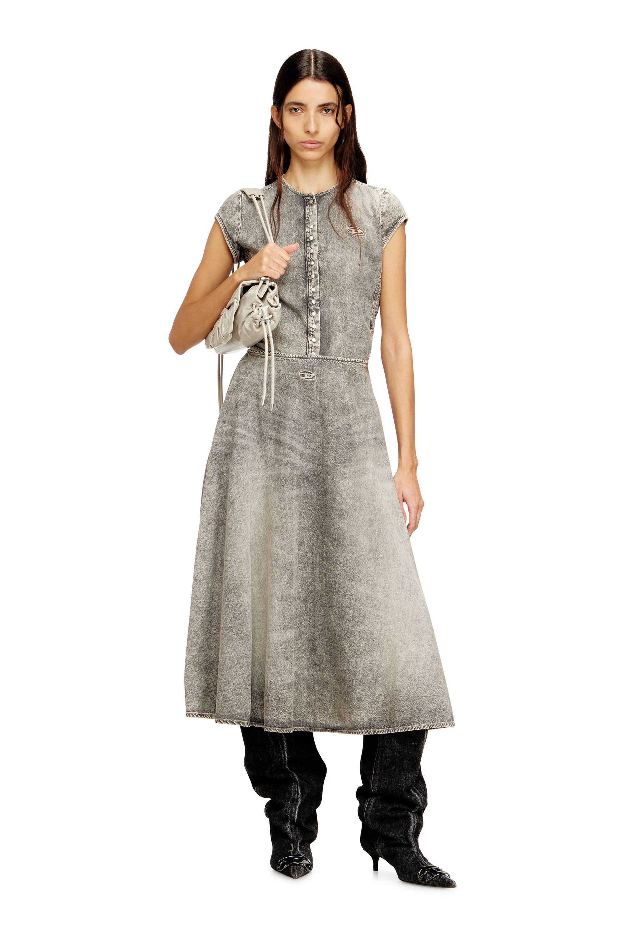 Diesel - DE-ROSET-S, Chemise en denim &agrave; manches courtes avec des rayures sportives Femme in Gris - 1