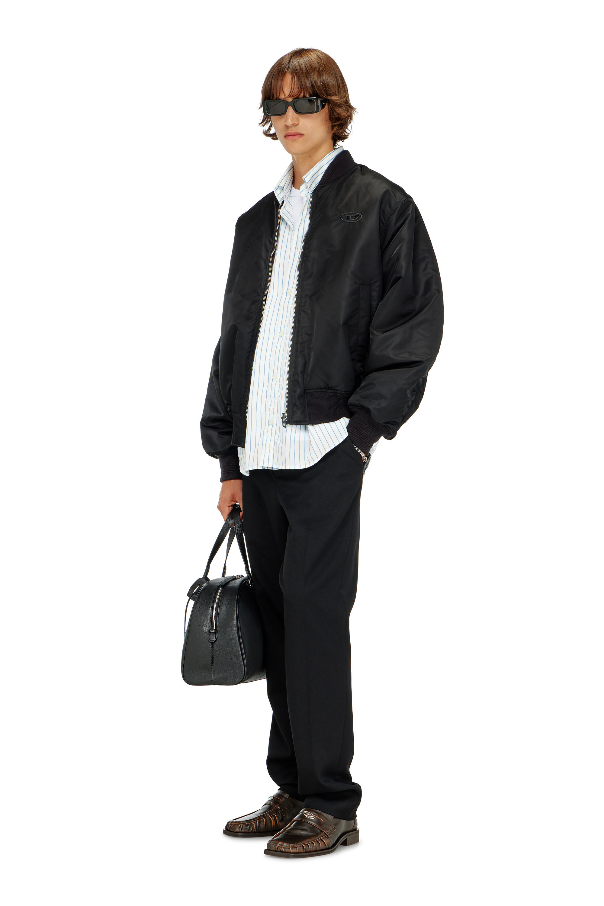 Diesel - W-TYPE-D1, Blouson aviateur rembourr&eacute; avec broderie Oval D Homme in Noir - 1