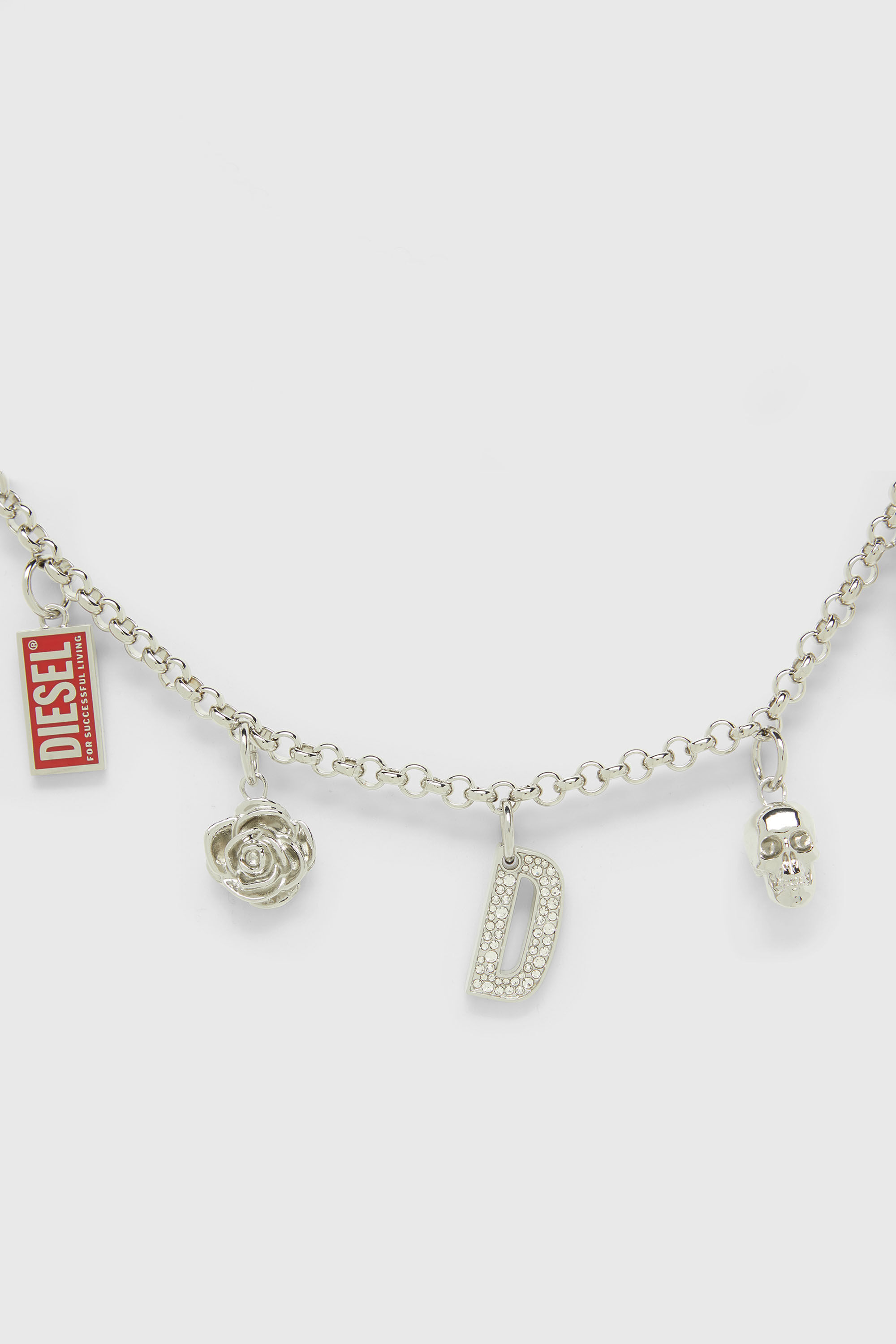 Diesel - CHAIN-D II S, Cha&icirc;ne en m&eacute;tal avec pendentifs iconiques Femme in Gris argent&eacute; - 3