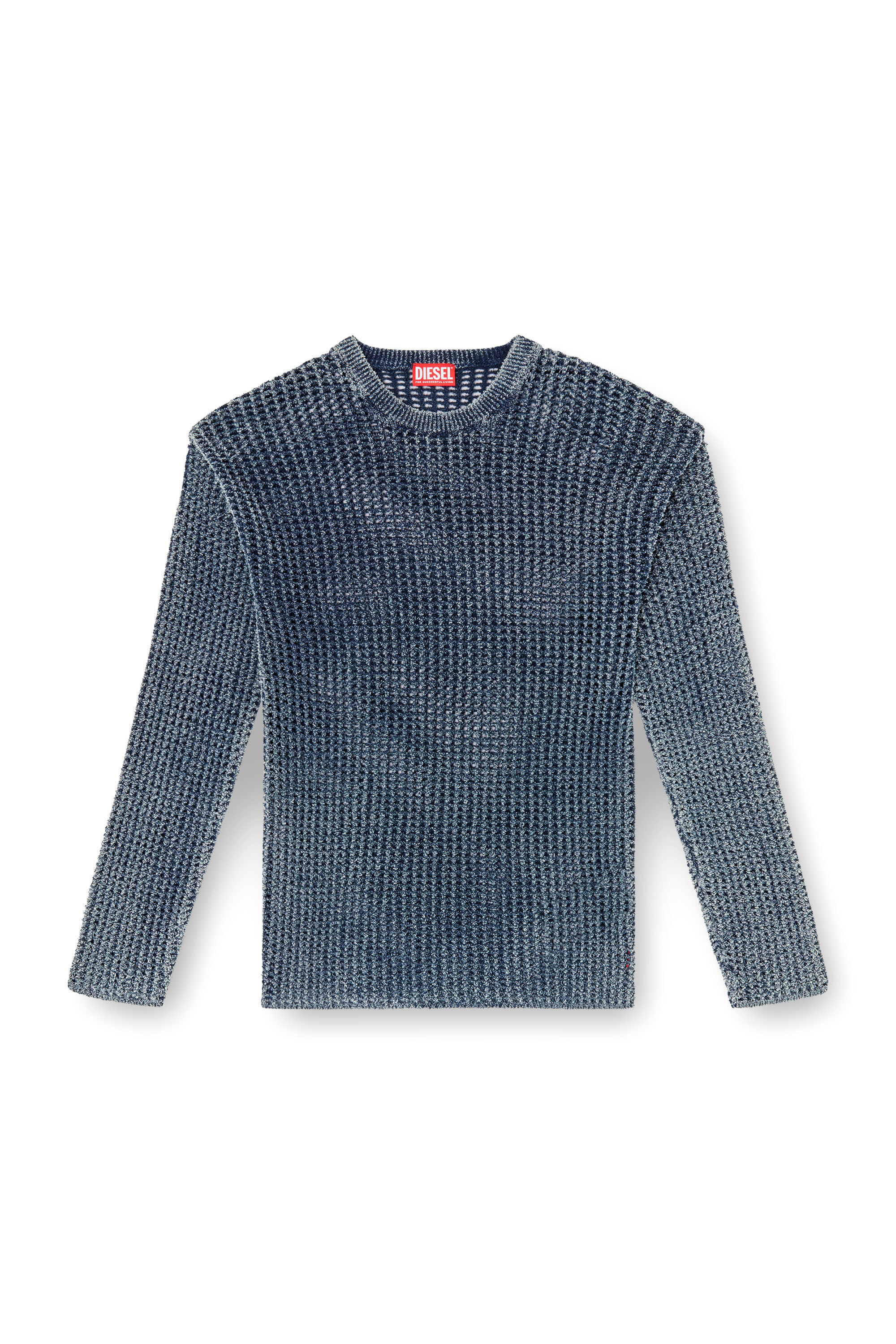 Diesel - K-REDROS, Pull en maille mesh en fil de denim Homme in Bleu - 2