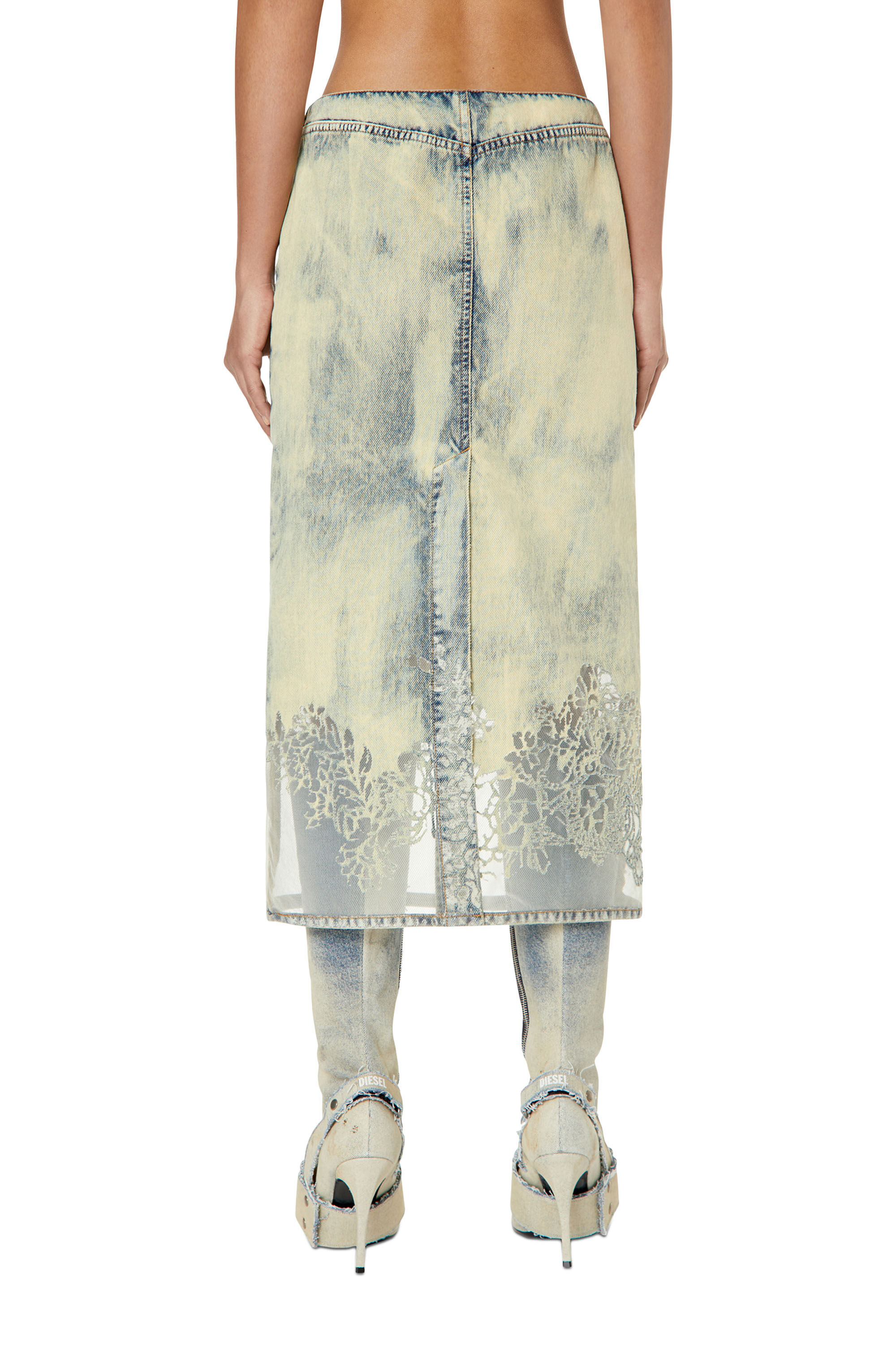 Diesel - DE-PRA-FSC, Jupe midi en dentelle denim Femme in Bleu - 4