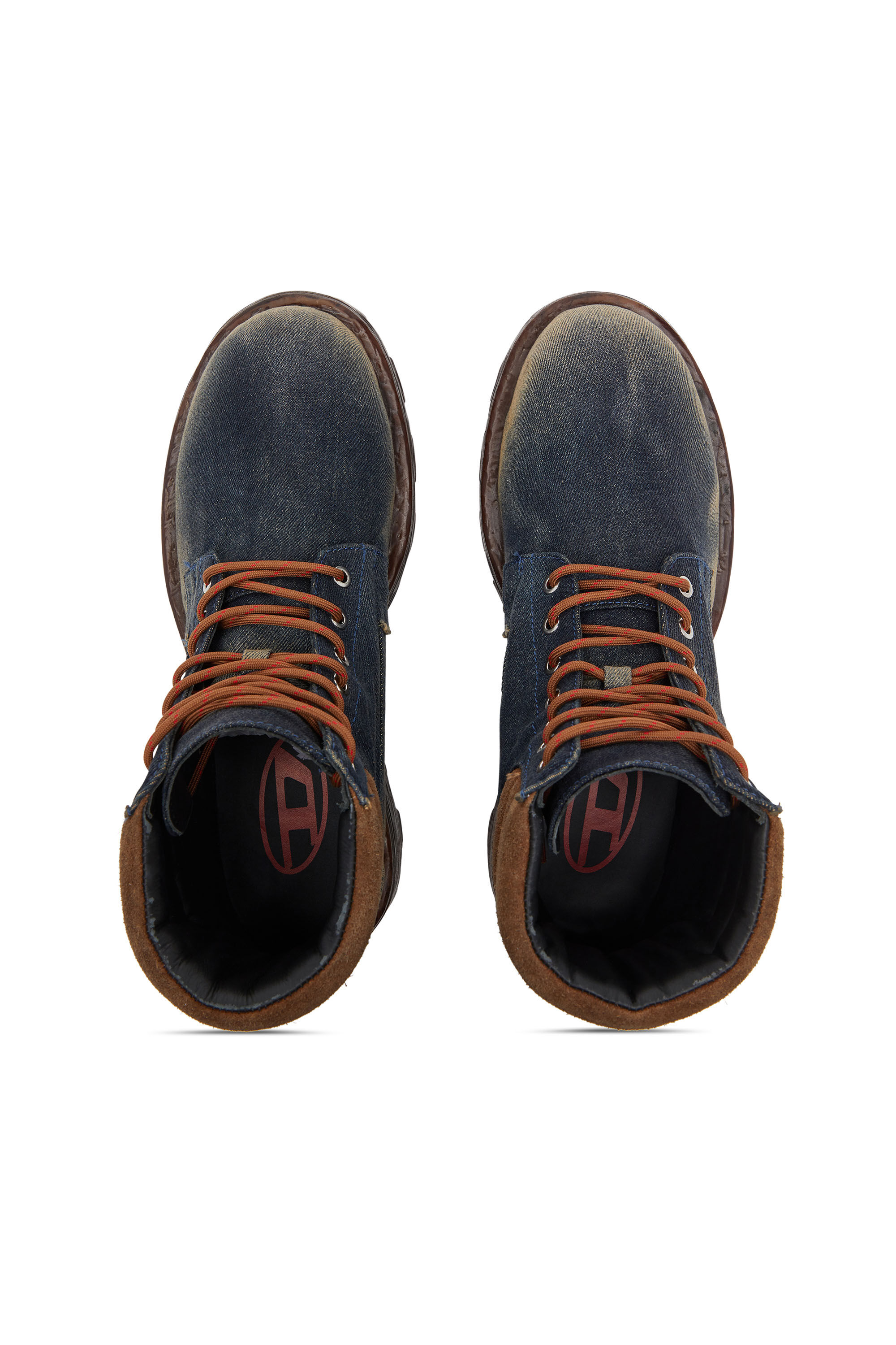 Diesel - D-HAMMER LACE UP, D-Hammer-Bottes de combat en denim et suède Homme in Bleu - 4