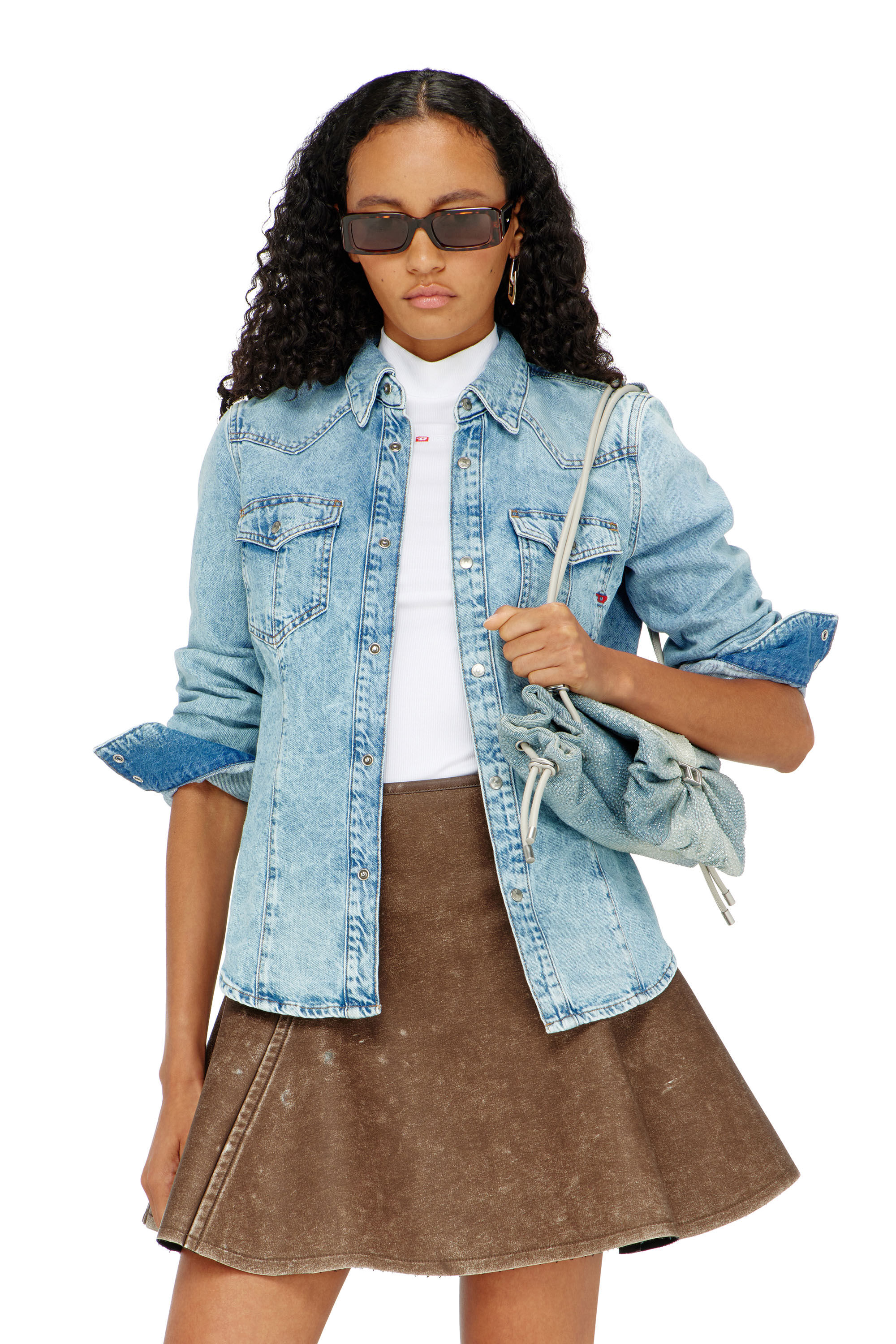 Diesel - DE-WAVES, Chemise western en denim Femme in Bleu - 3