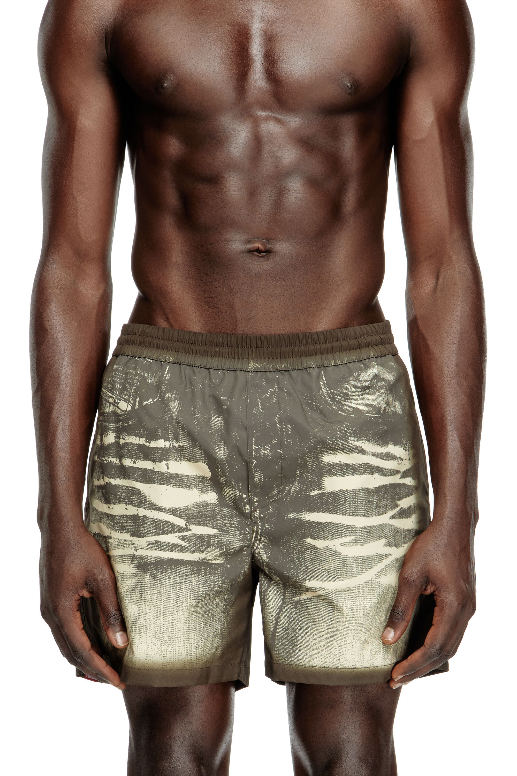 Diesel - RIO-41-DNM, Short de bain mi-long avec imprimé denim Homme in Marron - 1