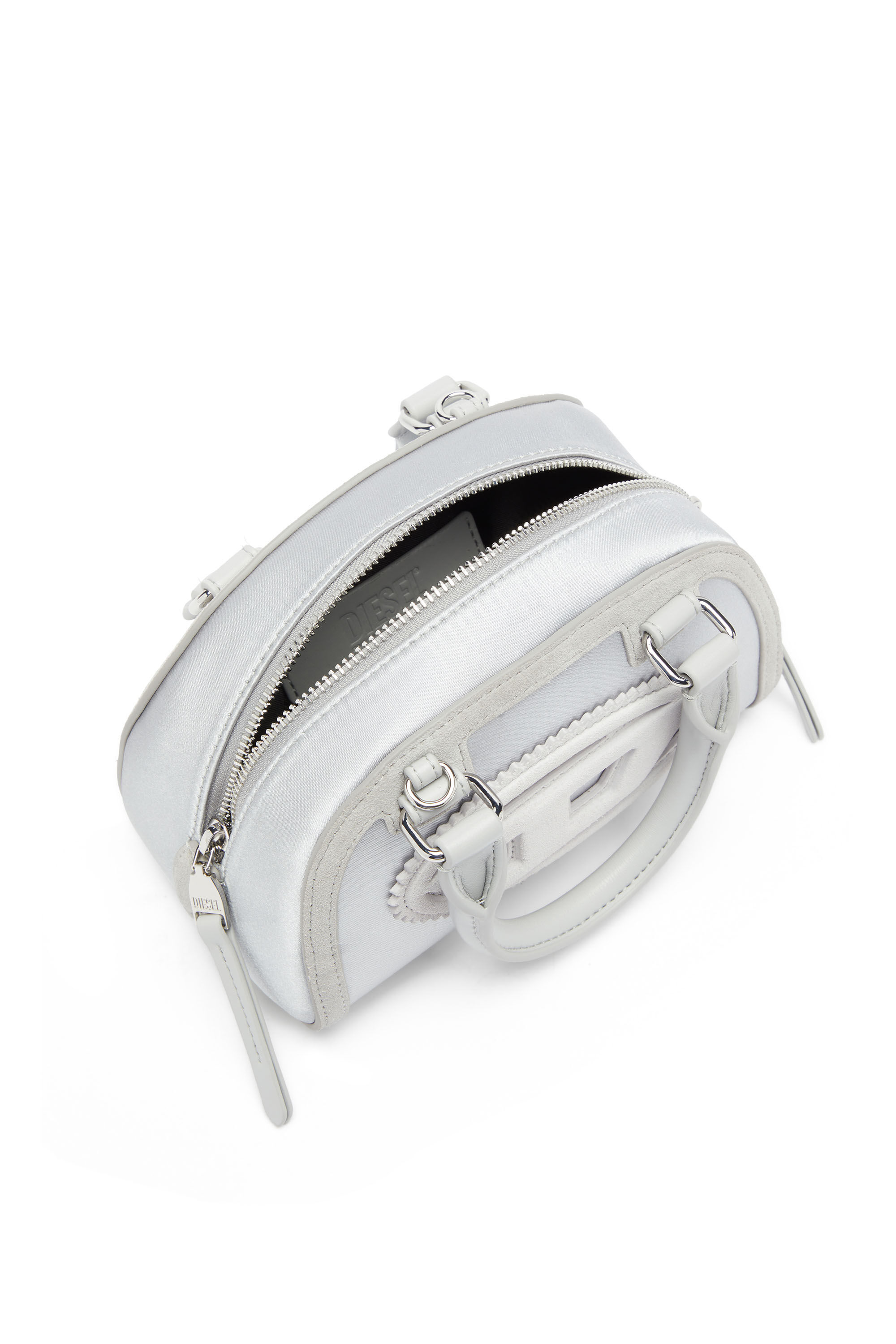 Diesel - 1DR DOME CROSSBODY, 1DR Dome - Mini sac bandouli&egrave;re en satin et su&egrave;de Femme in Gris argent&eacute; - 4