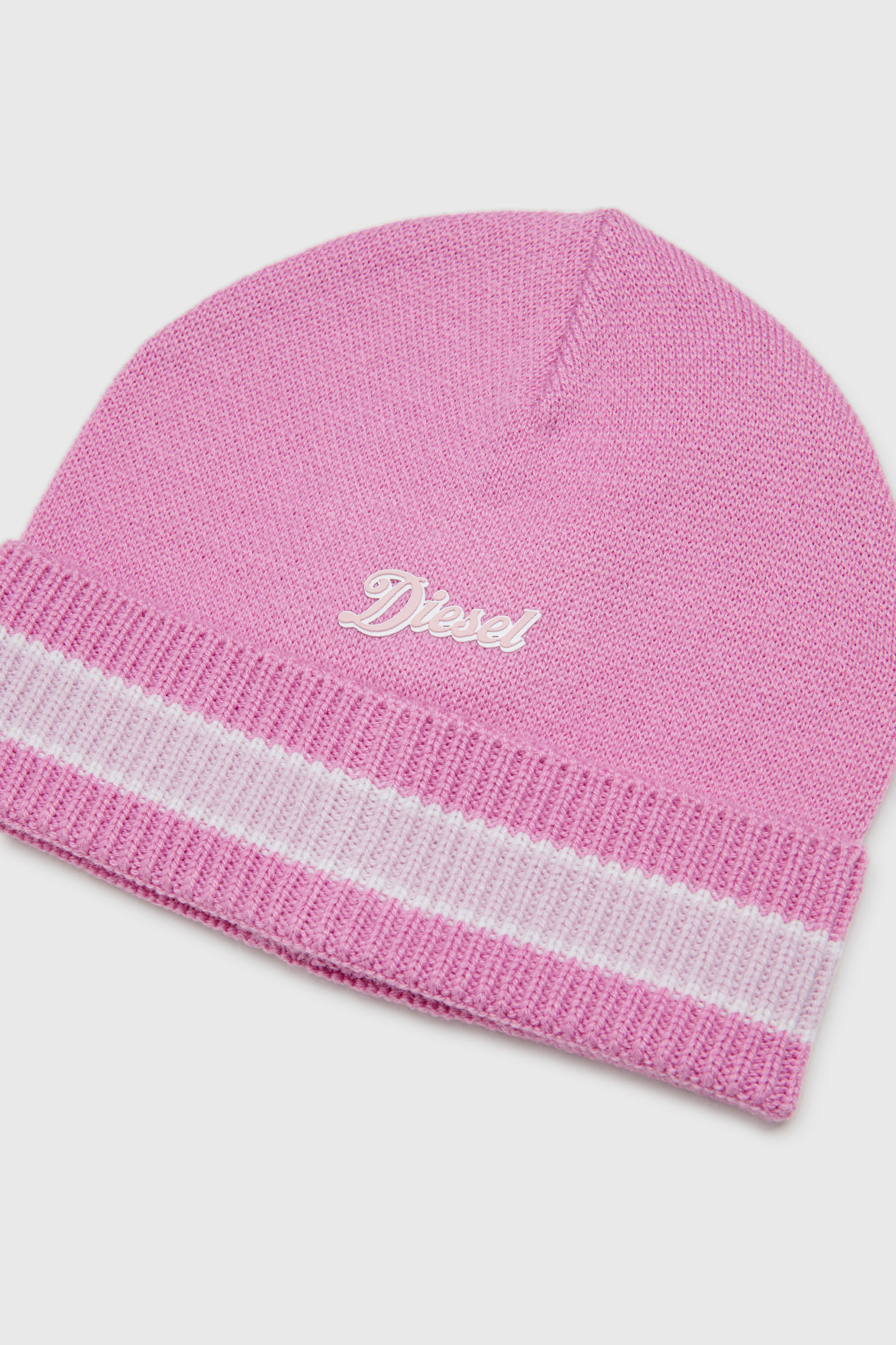 Diesel - FMOB, Bonnet ray&eacute; en m&eacute;lange de laine Mixte in Rose - 3