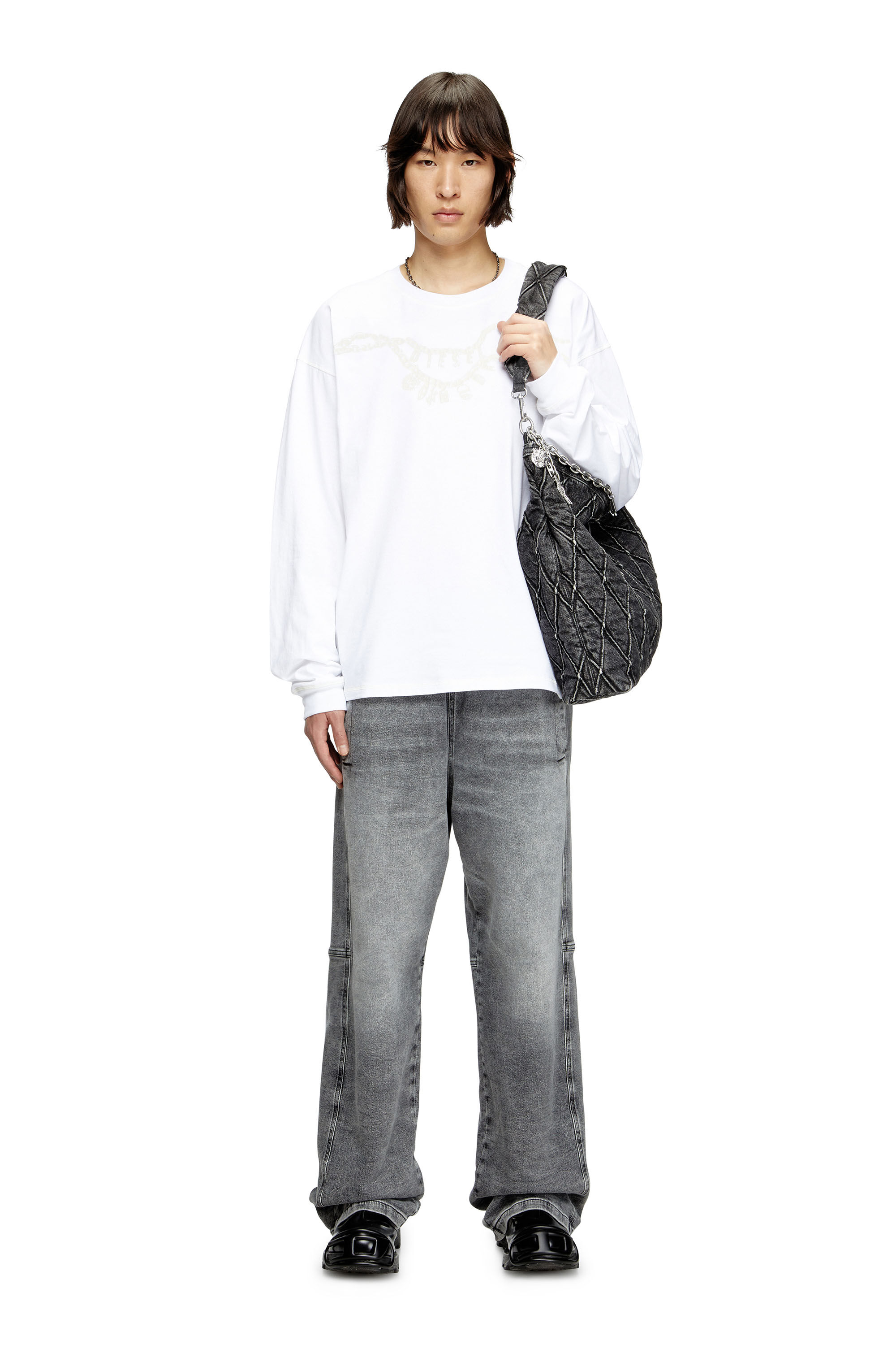 Diesel - T-BOXT-LS-HOSHI, T-shirt à manches longues avec imprimé collier à breloques Mixte in Blanc - 1