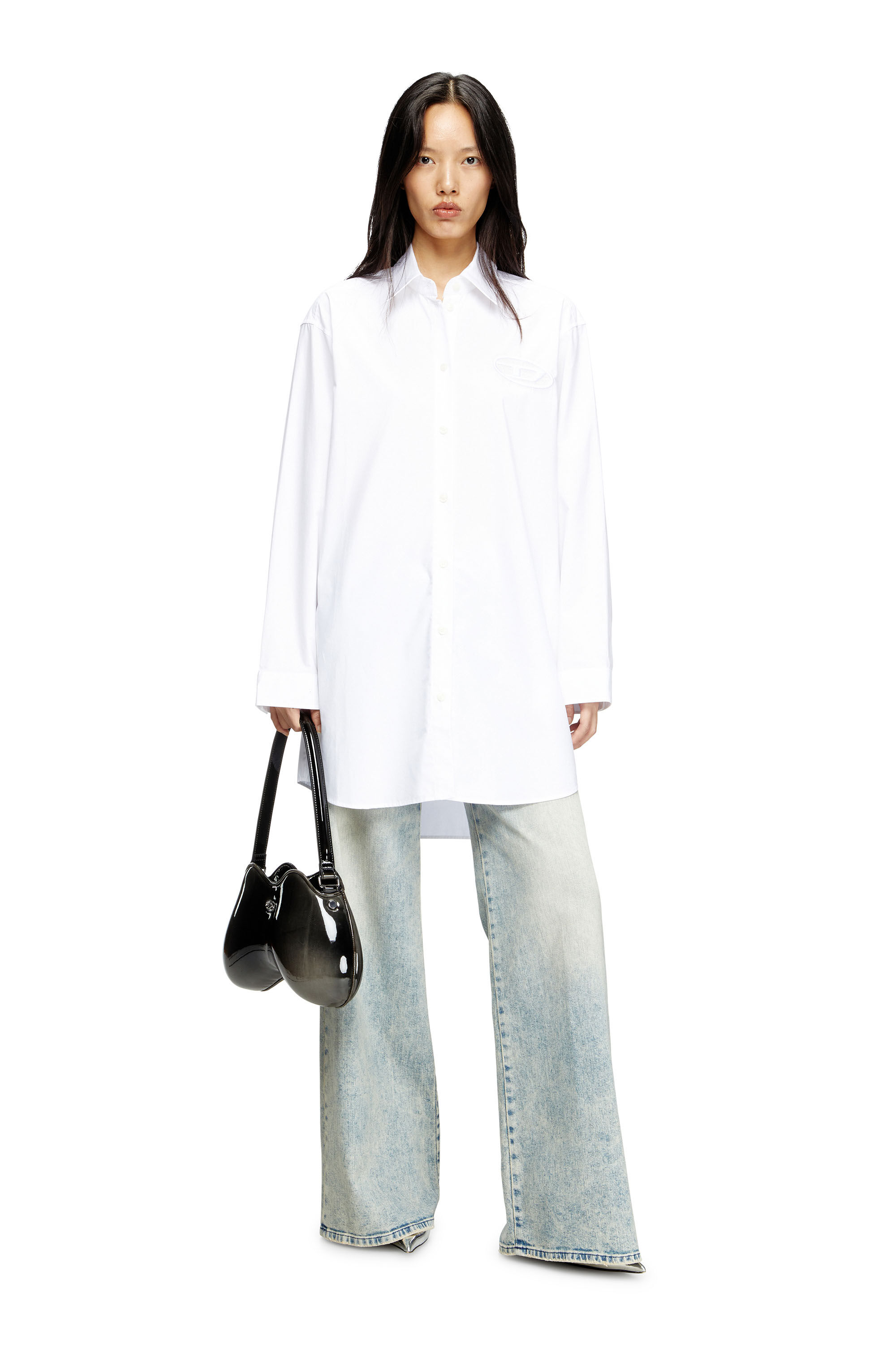 Diesel - D-DALIS, Robe chemise courte avec logo brodé Femme in Blanc - 3