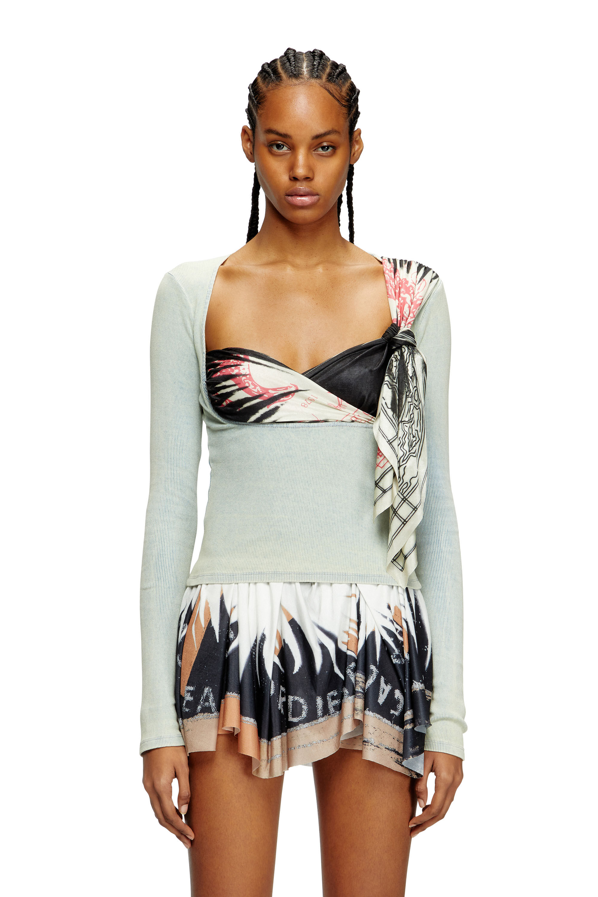 Diesel - T-LERYA, Top côtelé avec buste drapé style bandana Femme in Polychrome - 3