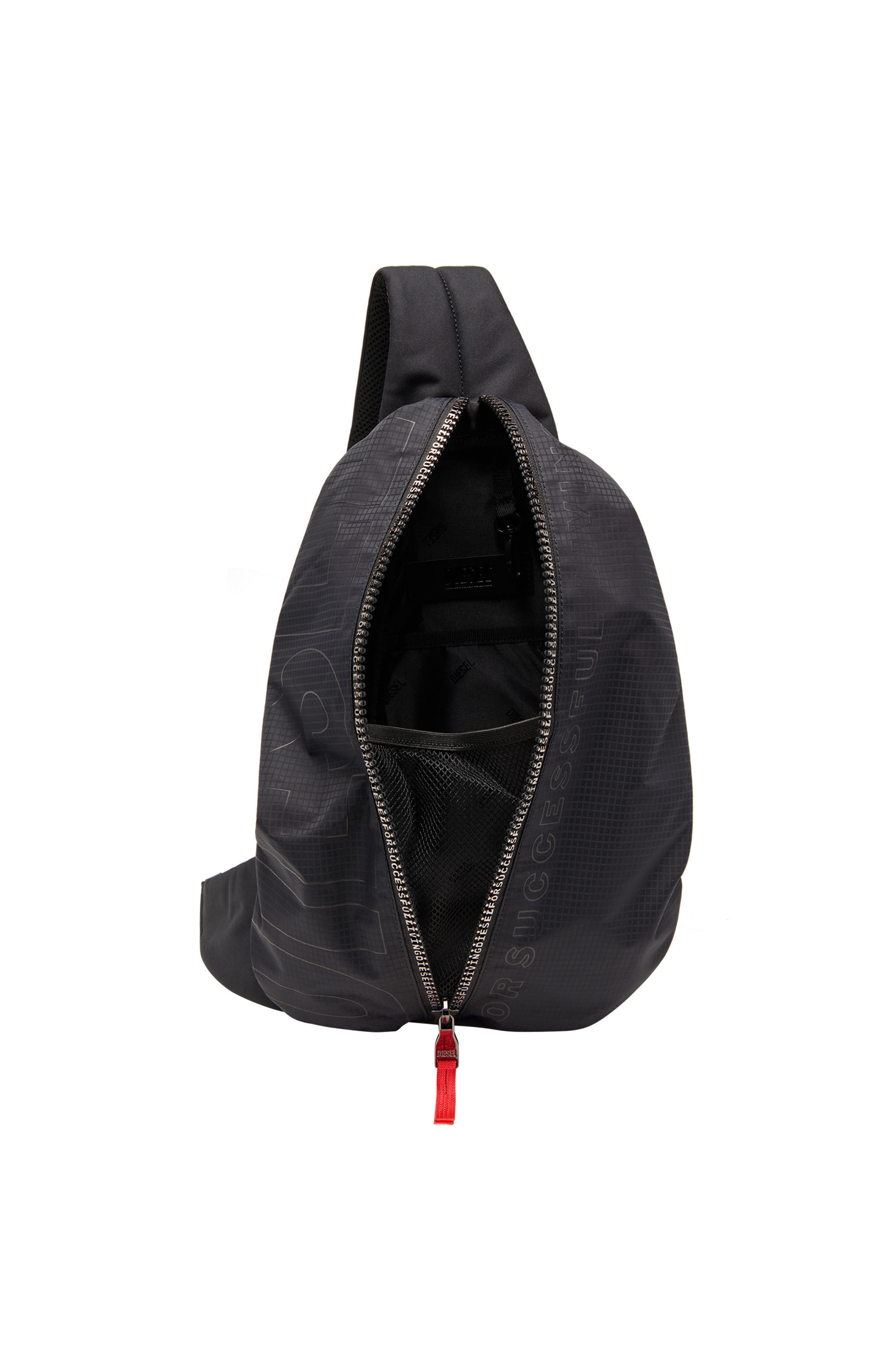 Diesel - ZIP-D SLING BAG X, Homme Sac à dos à bandoulière en jacquard à carreaux in Noir - Image 2