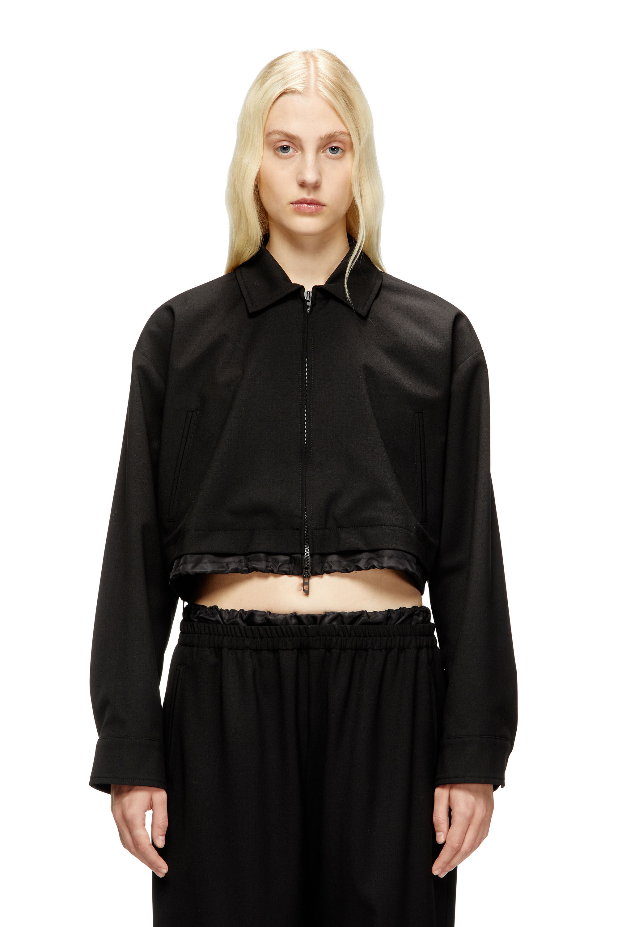 Diesel - J-TING-FEM-R2, Veste cropped en tissu tailleur et nylon Femme in Noir - 3