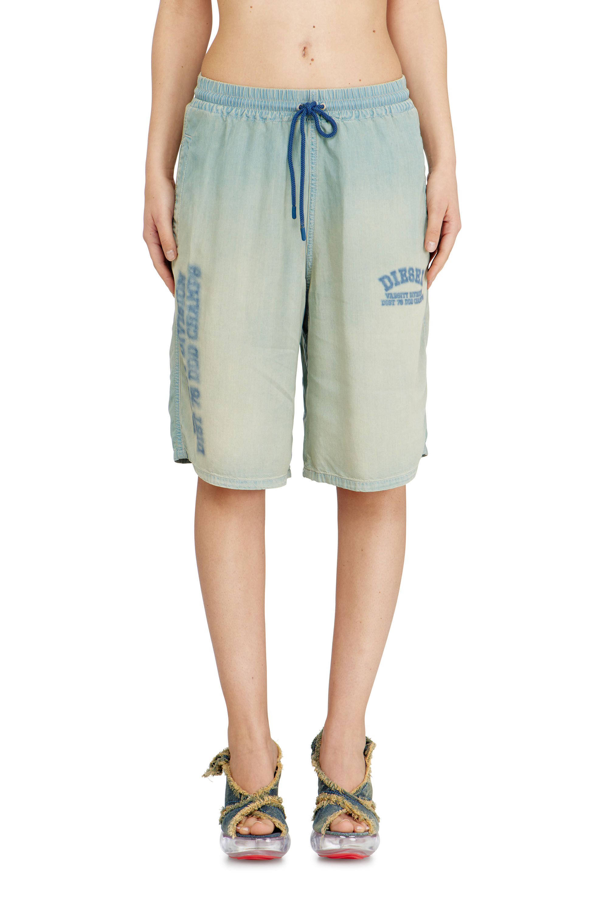 Diesel - D-ENIMOS-SHORT-S2, Unisex's Shorts in fluid dirt-effect denim in Light Blue - 4