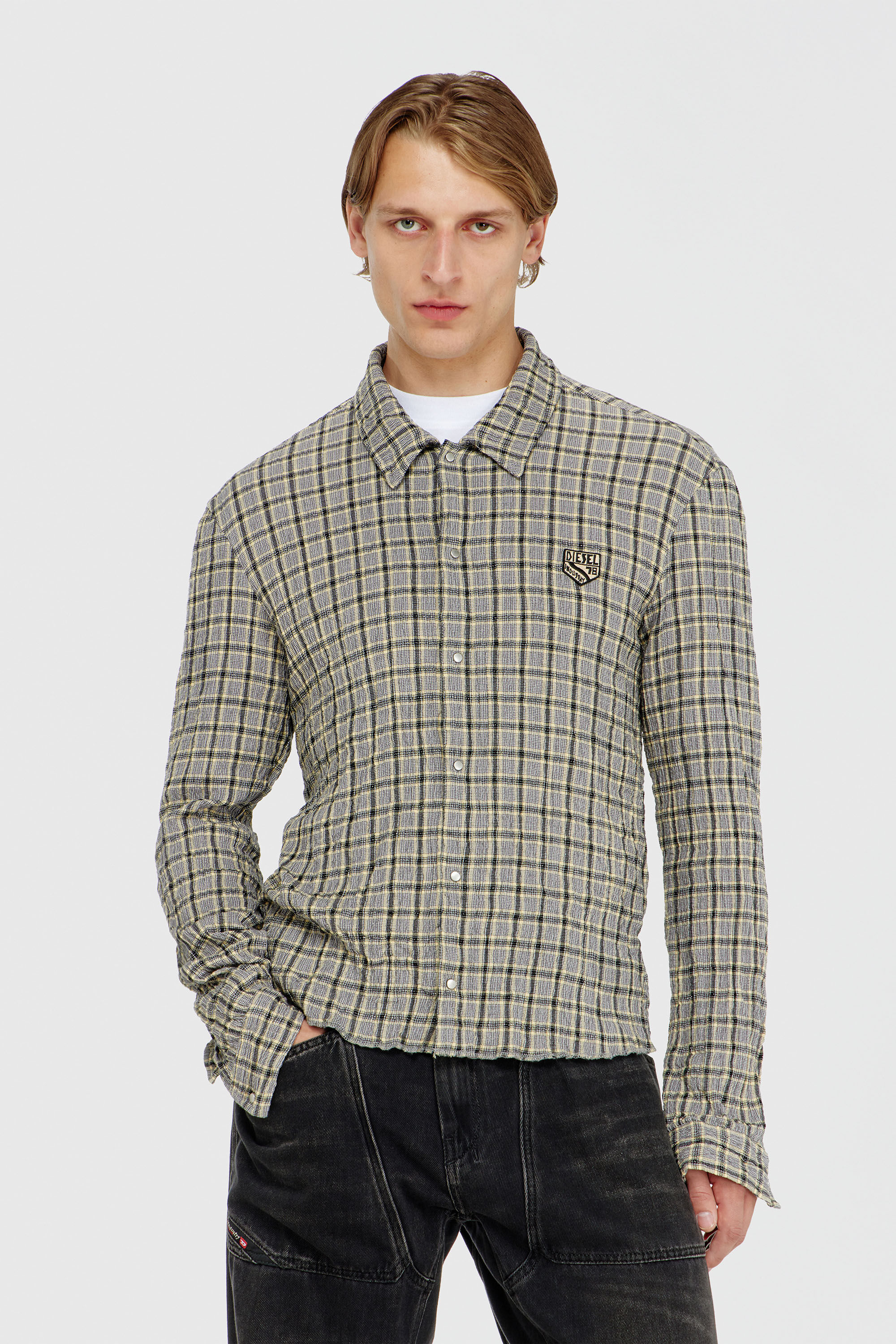 Diesel - S-SEERK, Chemise &agrave; carreaux effet seersucker Homme in Polychrome - 3