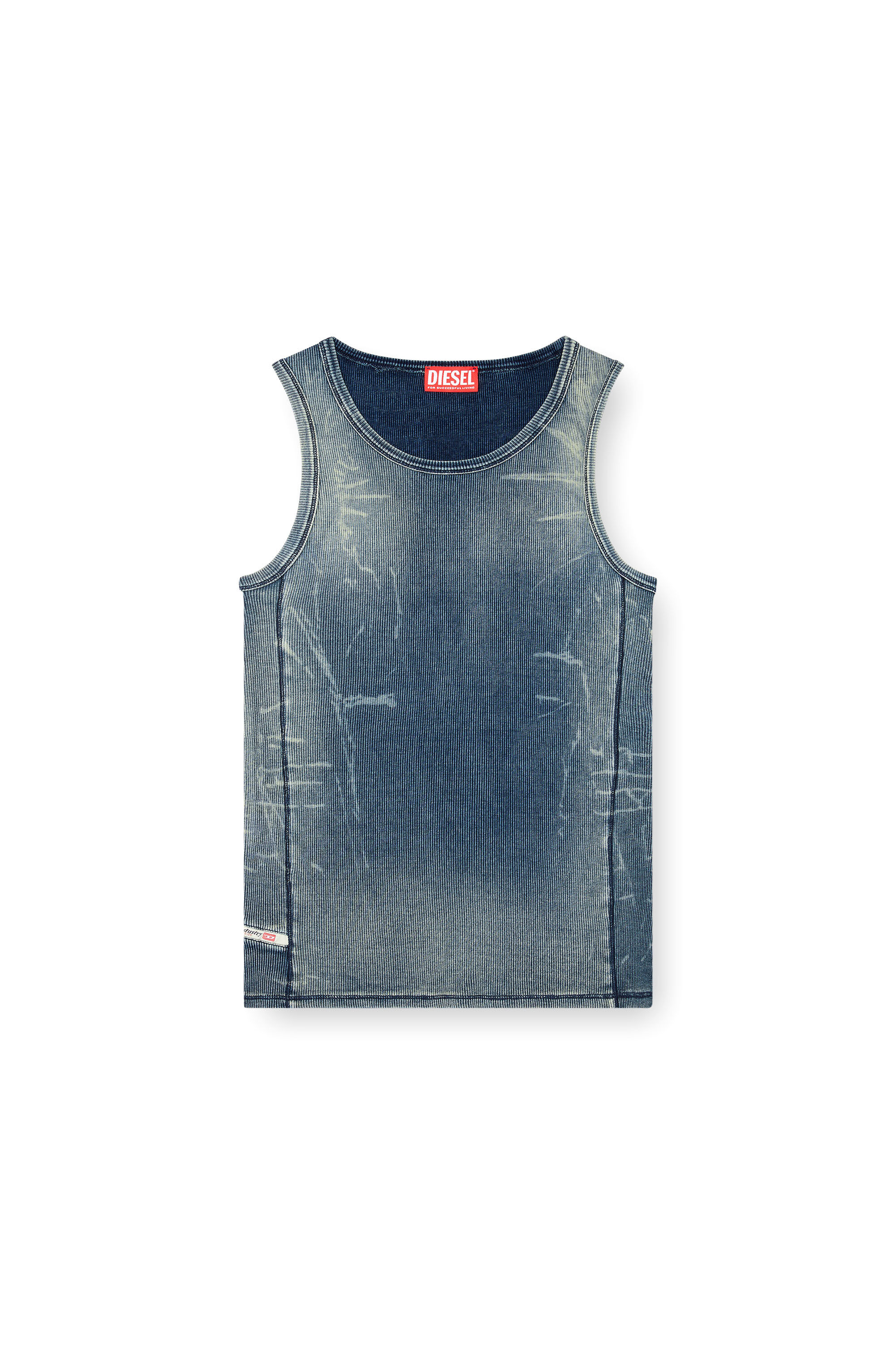 Diesel - T-GO, Débardeur côtelé avec effet trompe-l'œil en denim Mixte in Bleu - 2