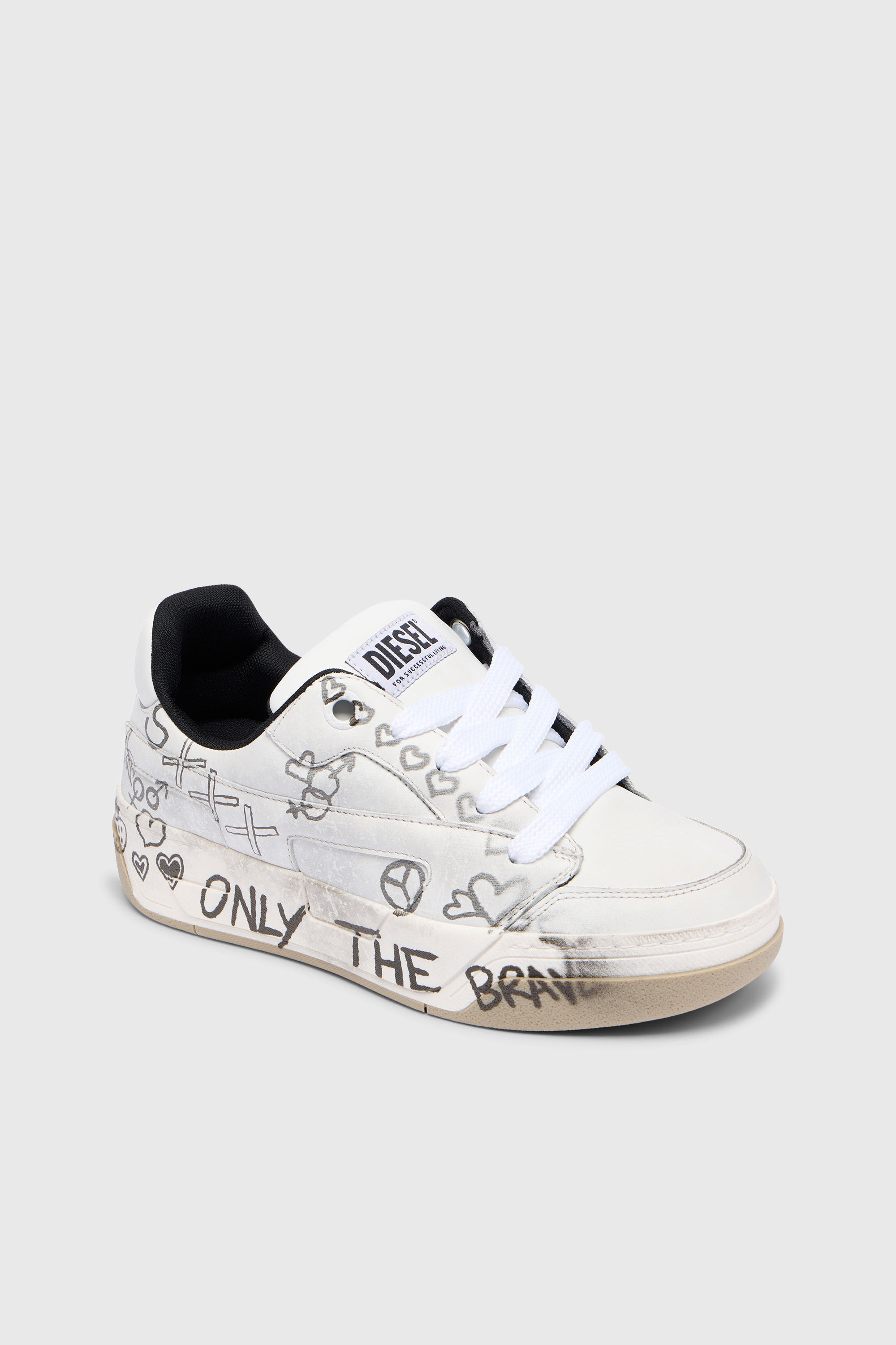 Diesel - S-D-OLLIE LOW, D-Ollie-Baskets en cuir avec imprim&eacute; graffiti Homme in Blanc - 4