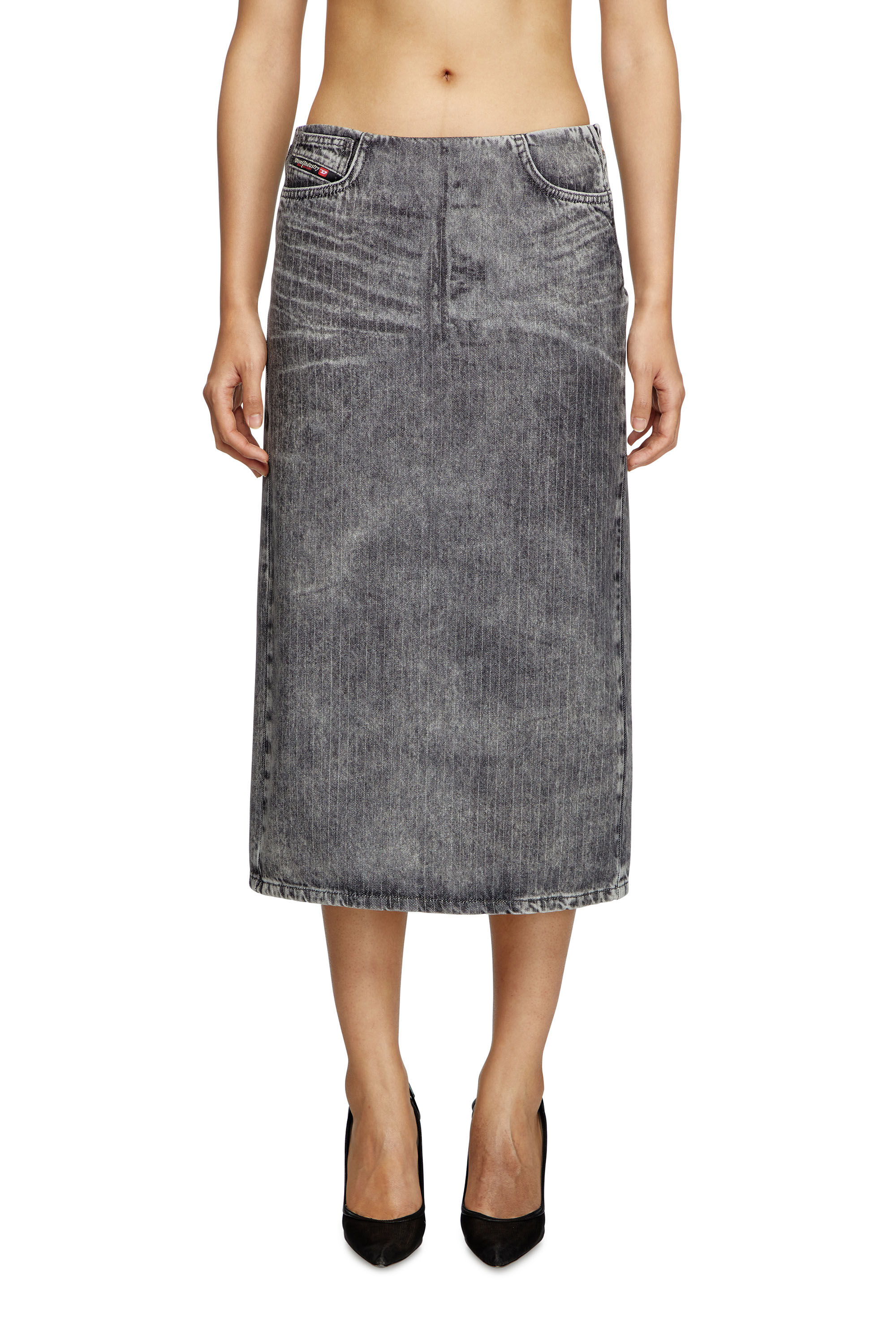 Diesel - DE-PRA-S4, Jupe midi en denim avec fines rayures Femme in Gris - 3