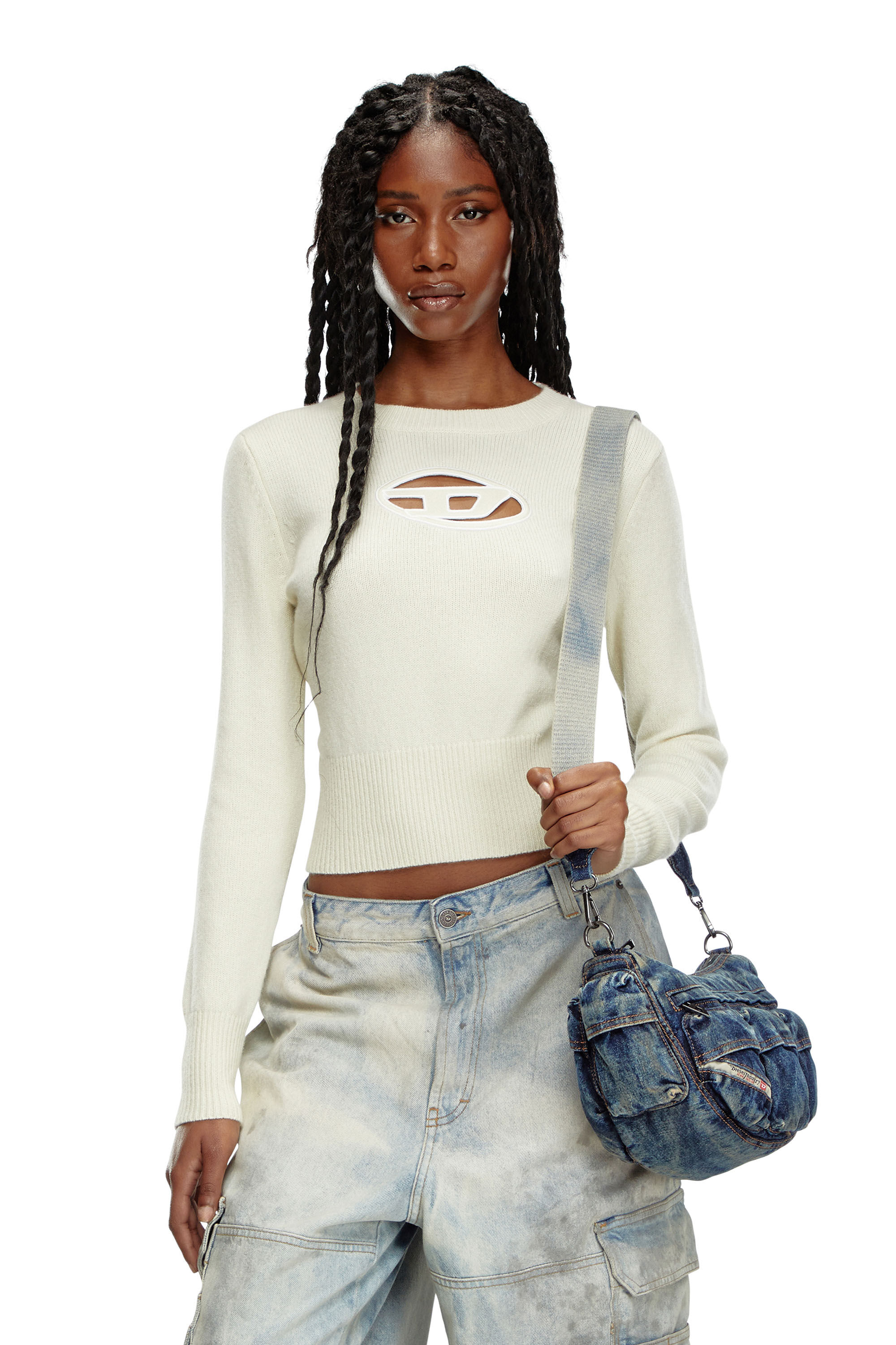M AREESA Femme Pull avec logo brode effet decoupe Diesel