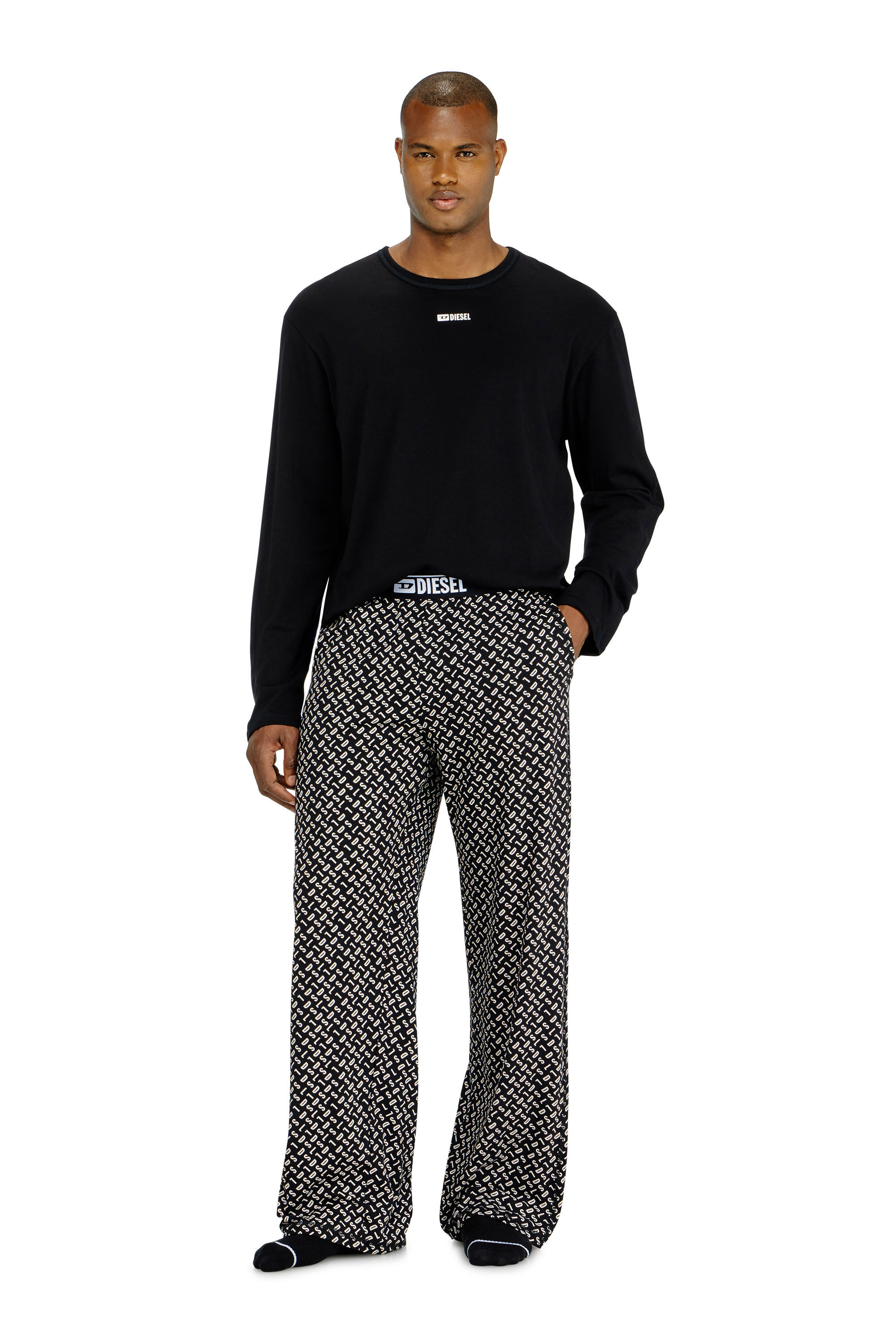 Diesel - SET-NOLAN-D-BOX, Pyjama en coton avec bas imprim&eacute; Homme in Noir - 1