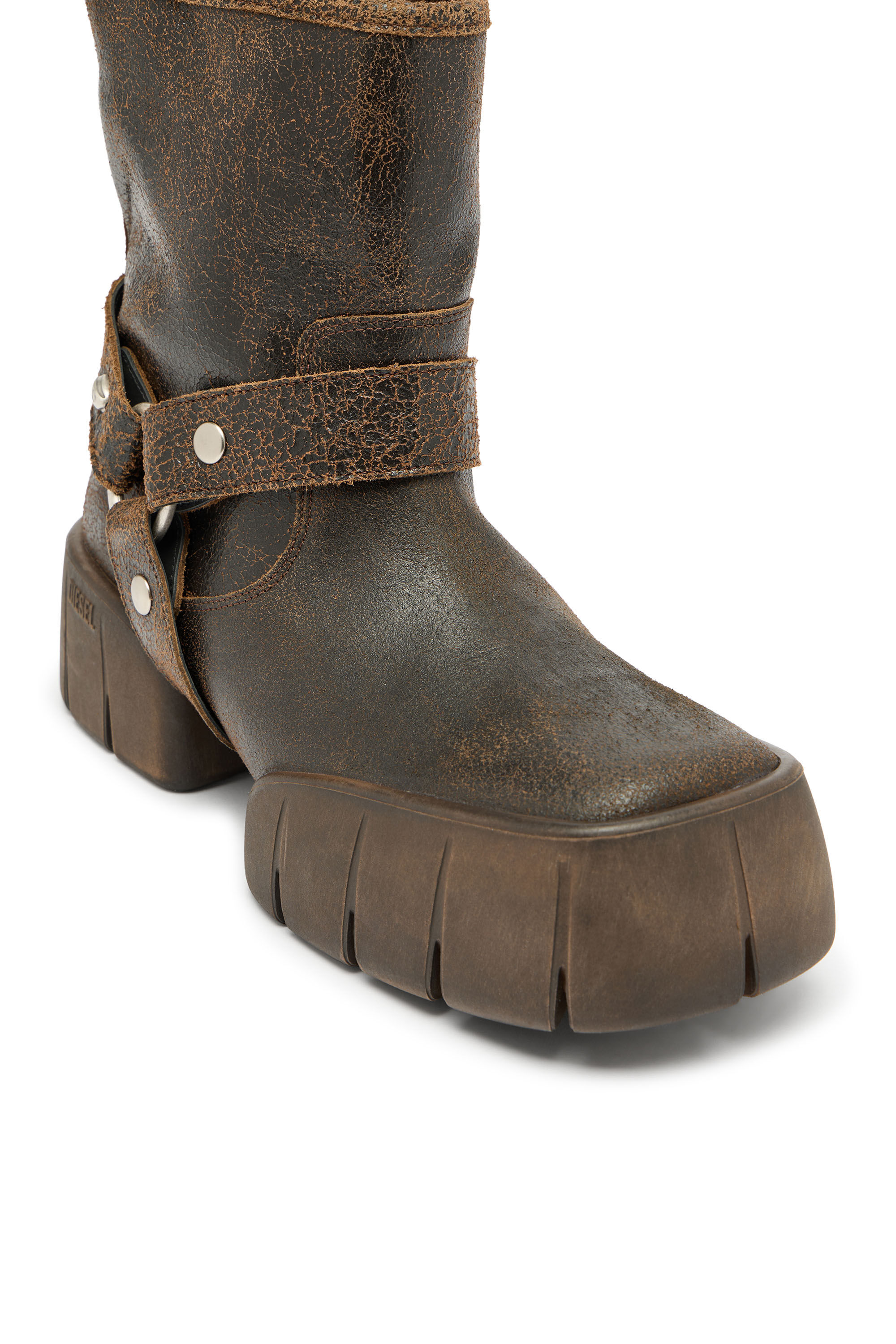 Diesel - D-TEX TU, D-Tex-Botte motard en cuir craquel&eacute; Homme in Marron - 6