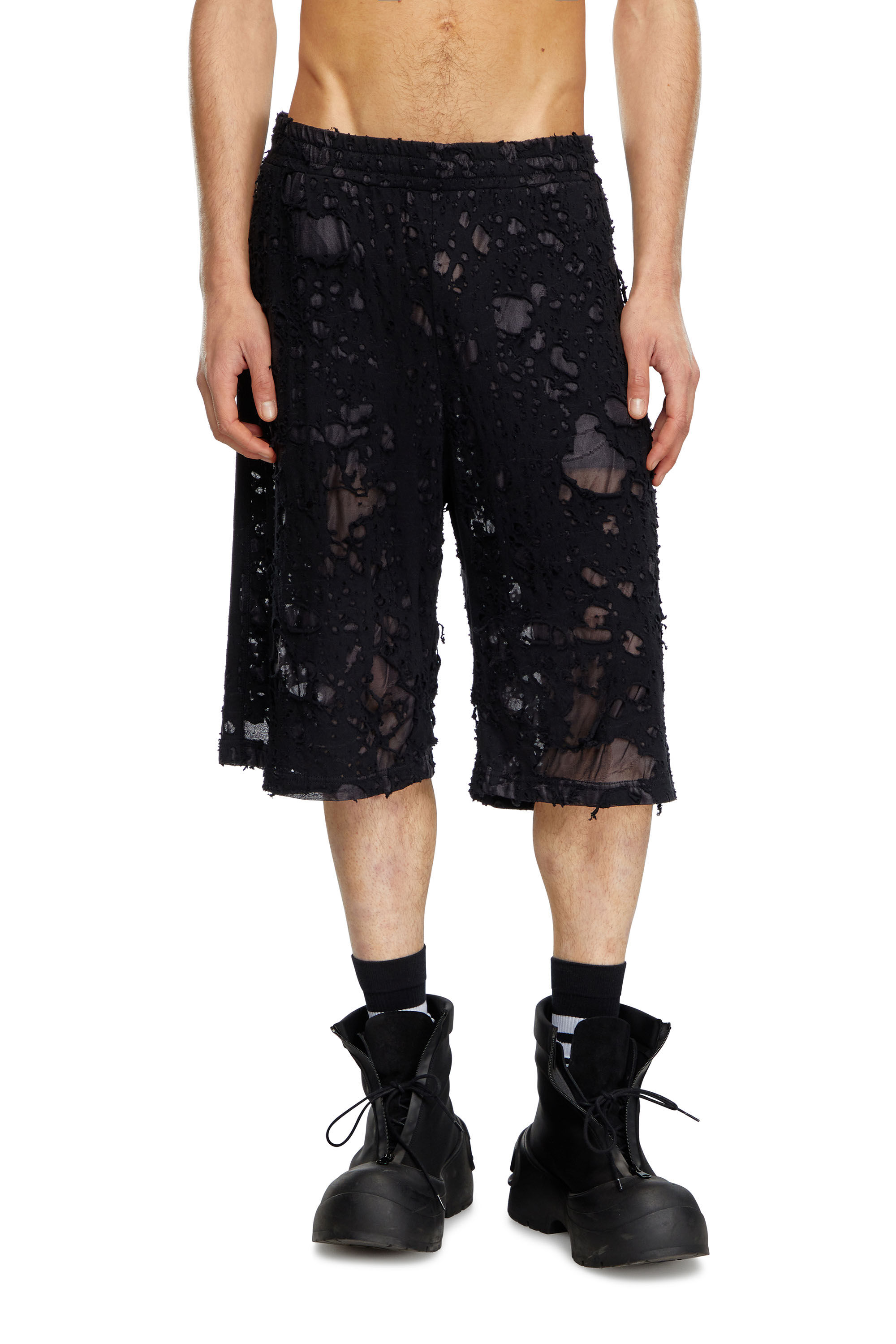 Diesel - P-WO-POCK, Short superposé avec finition dévorée Homme in Noir - 3