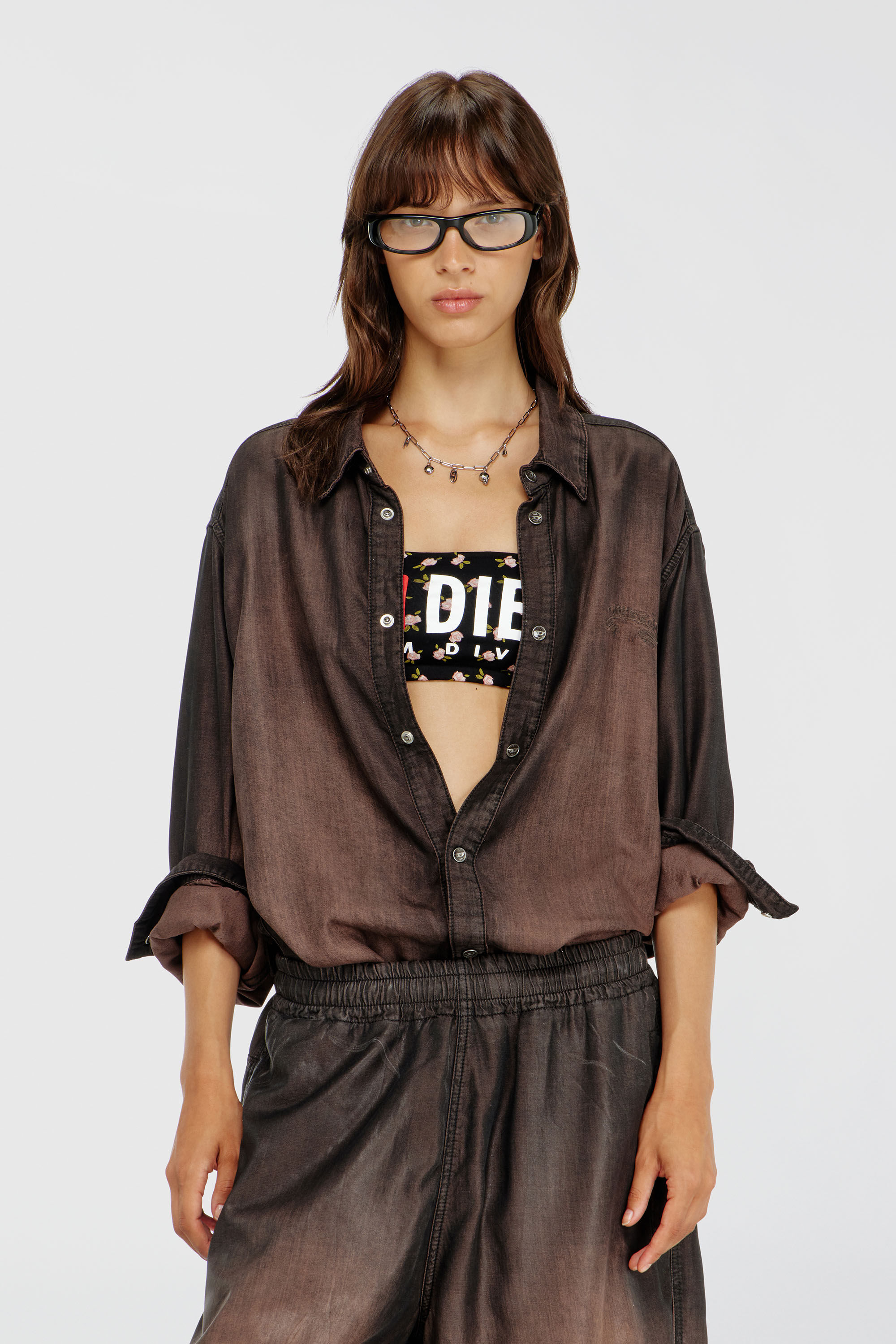Diesel - MELANIE-C-D-CORE, Soutien-gorge bandeau en coton &agrave; imprim&eacute; floral all-over Femme in Noir - 5