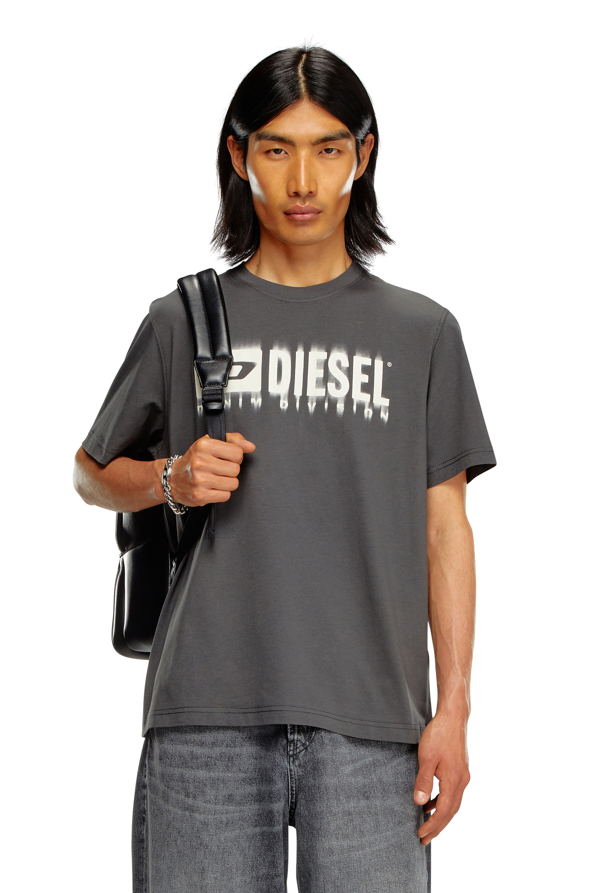 Diesel - T-ADJUST-Q7, Homme T-shirt avec logo Diesel effet flou in Gris - Image 3