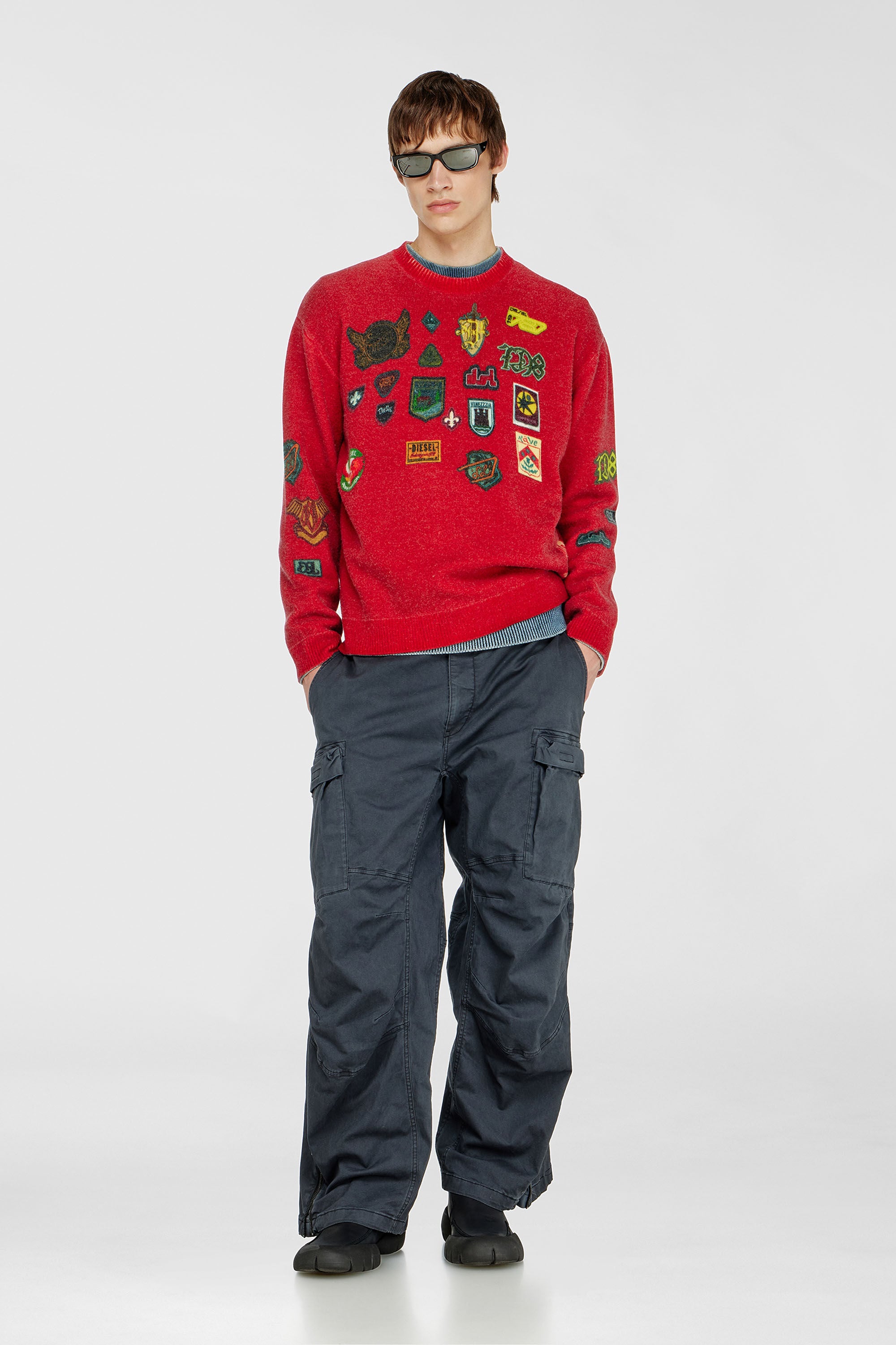 Diesel - K-PATCY, Pull en laine avec patchs imprim&eacute;s Homme in Rouge - 1