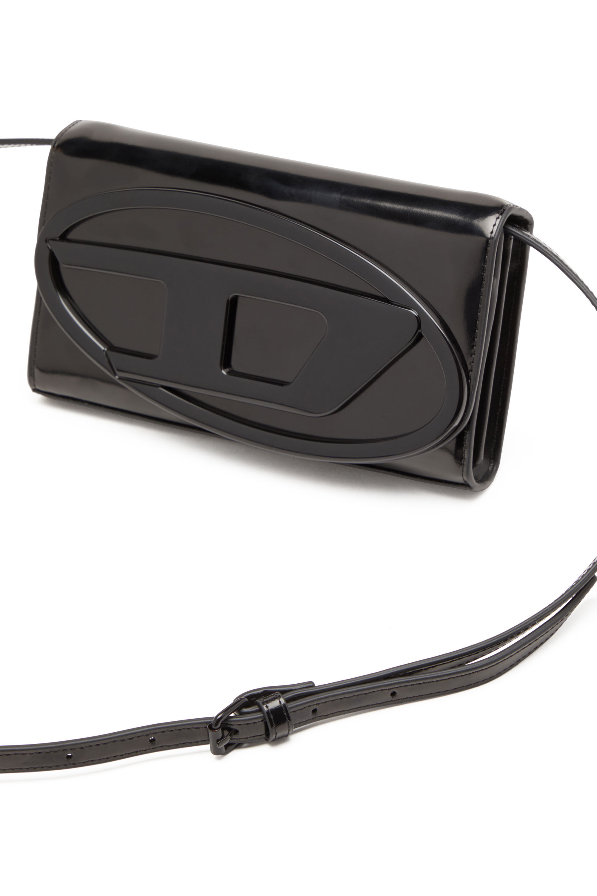 Diesel - 1DR WALLET STRAP, Femme Sac portefeuille en cuir effet miroir in Noir - Image 5