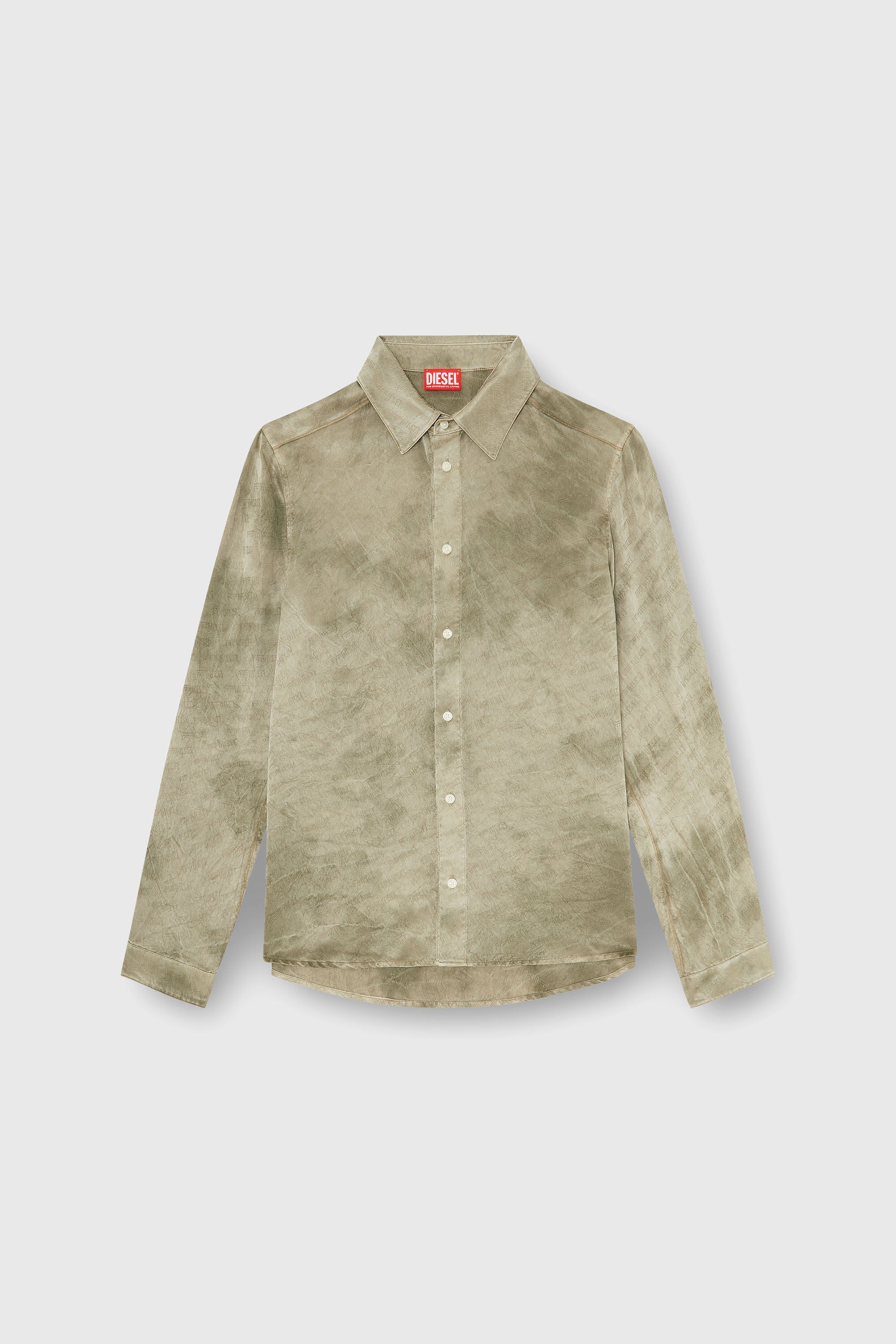 Diesel - S-KISSY-HNBW, Chemise en satin froiss&eacute; jacquard logo Homme in Marron - 2