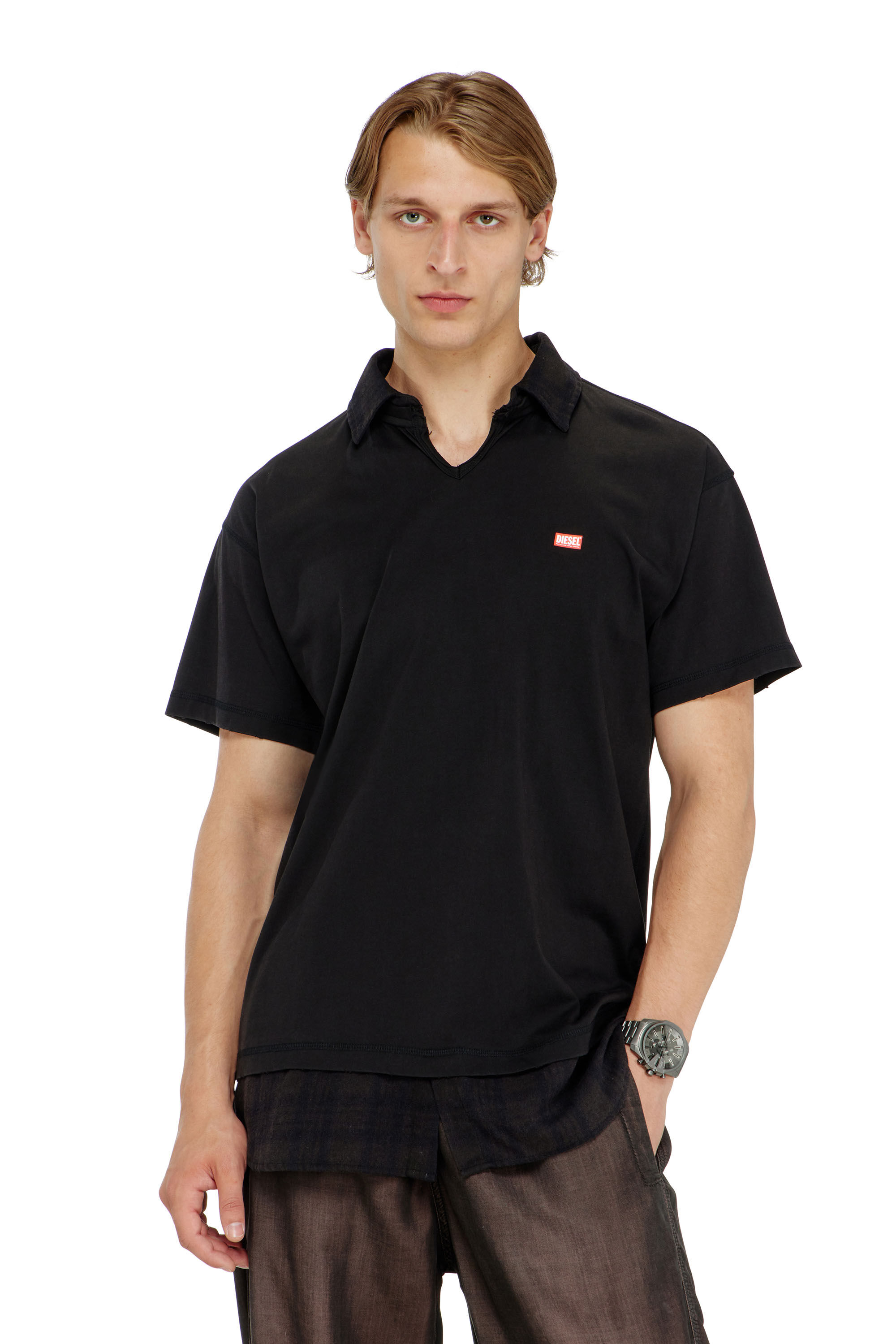 Diesel - T-ANSEL, Polo en jersey avec finitions en flanelle &agrave; carreaux Homme in ToBeDefined - 3