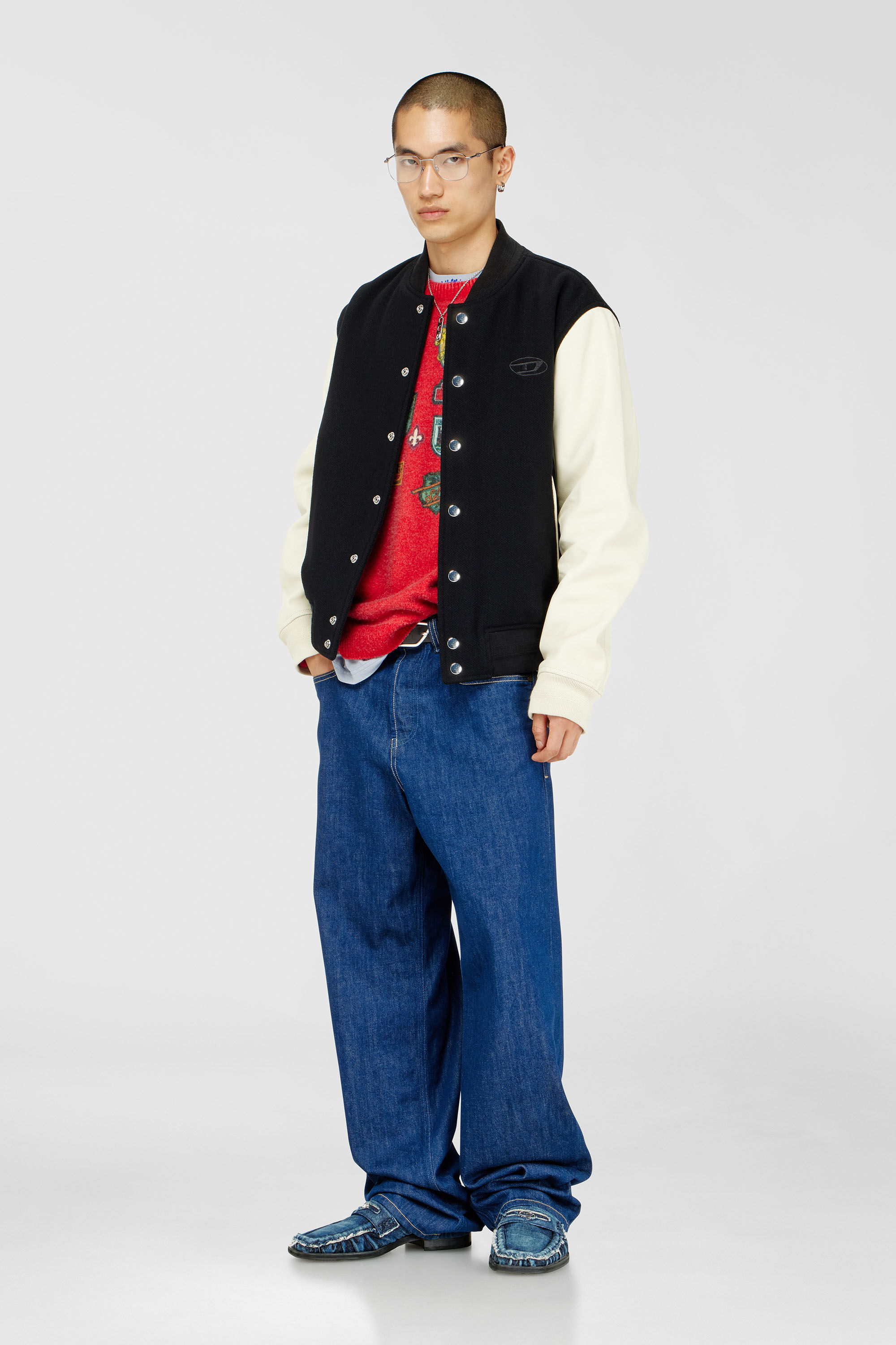 Diesel - L-ARRY-WRD, Blouson aviateur en m&eacute;lange de laine et cuir Homme in Polychrome - 1