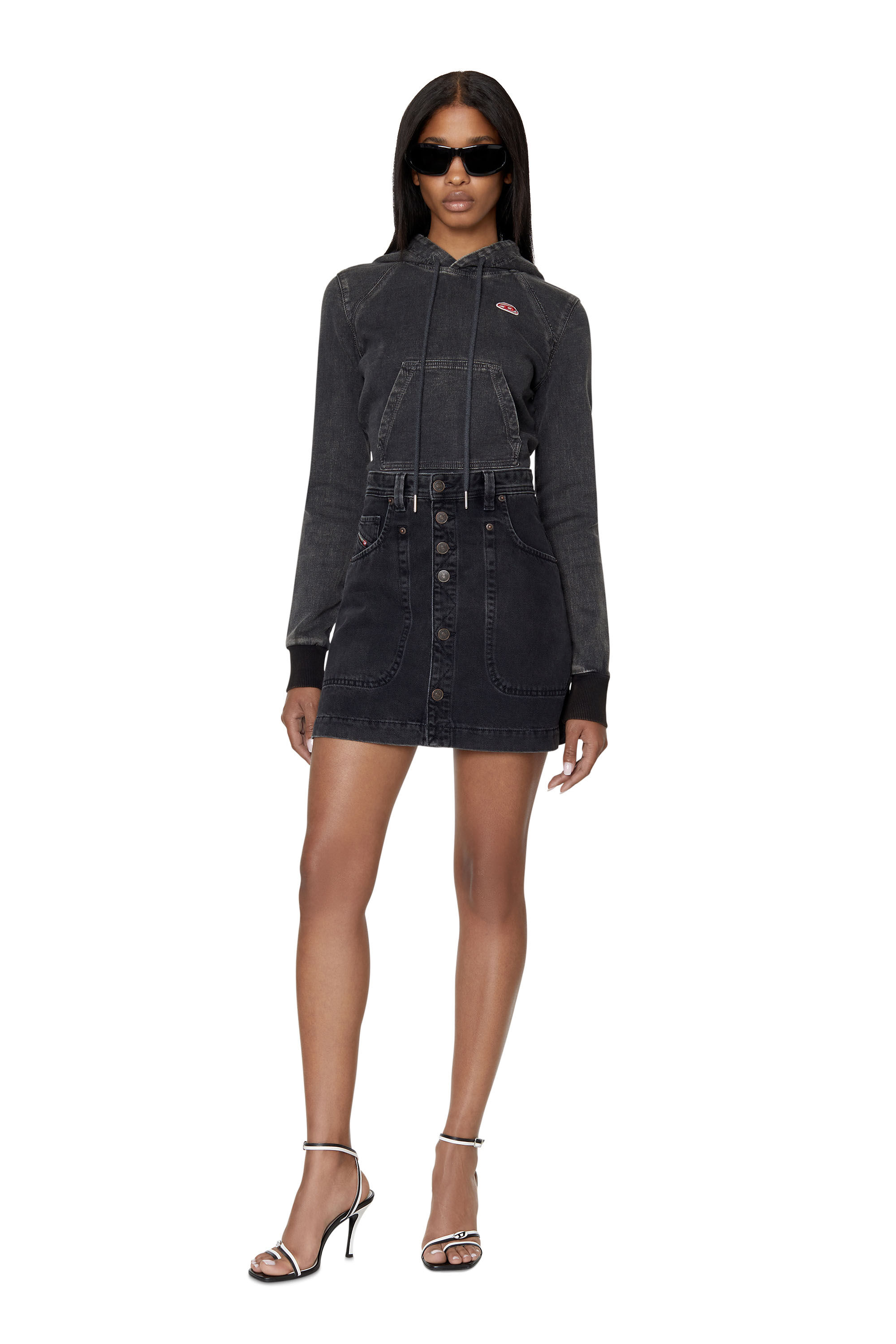 Diesel - D-ANGY TRACK DENIM HOODIE, Noir/Gris foncé - Image 1
