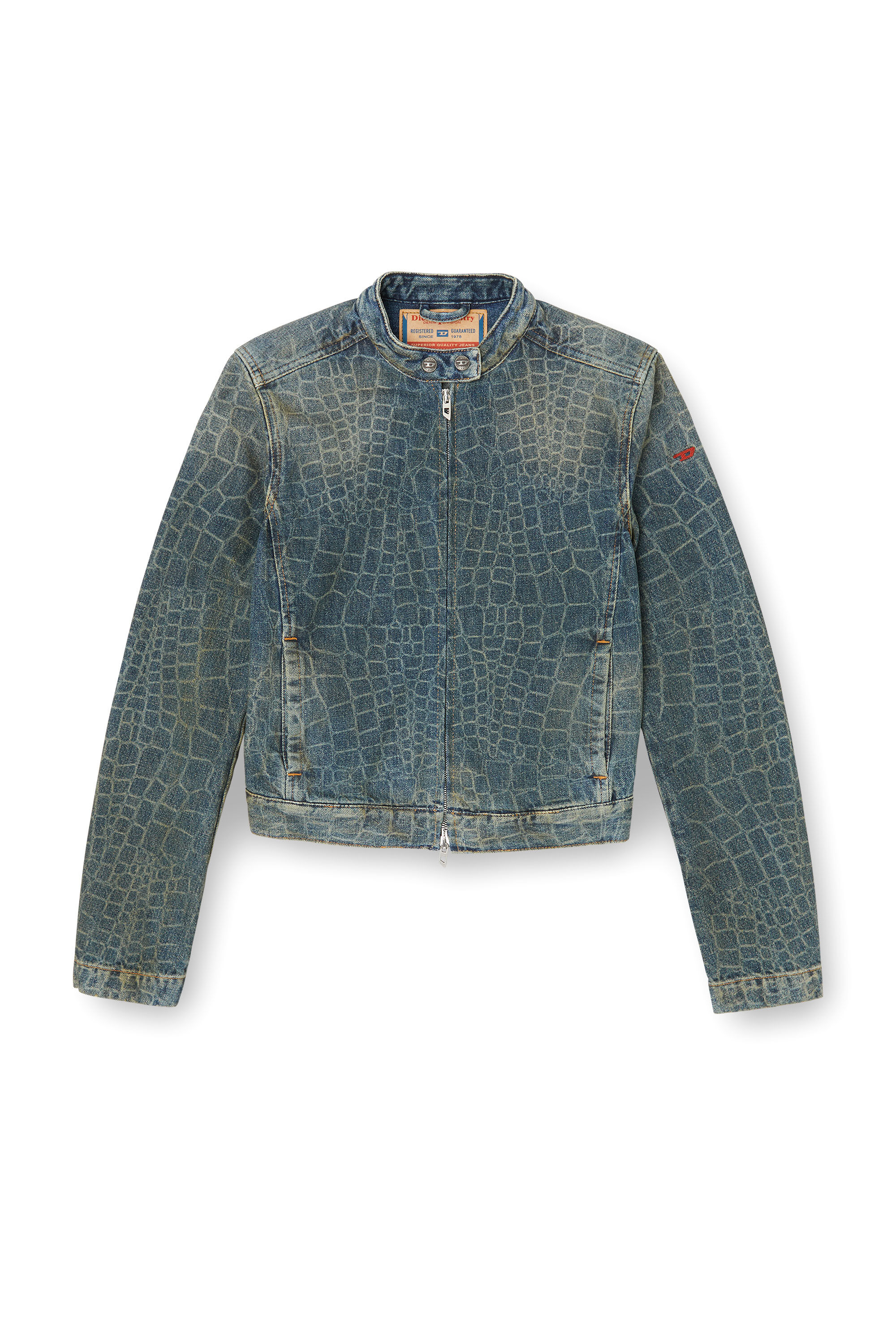 Diesel - CL-DE-MORNIN-SNAKE, Veste biker en denim avec imprimé serpent Femme in Bleu - 2