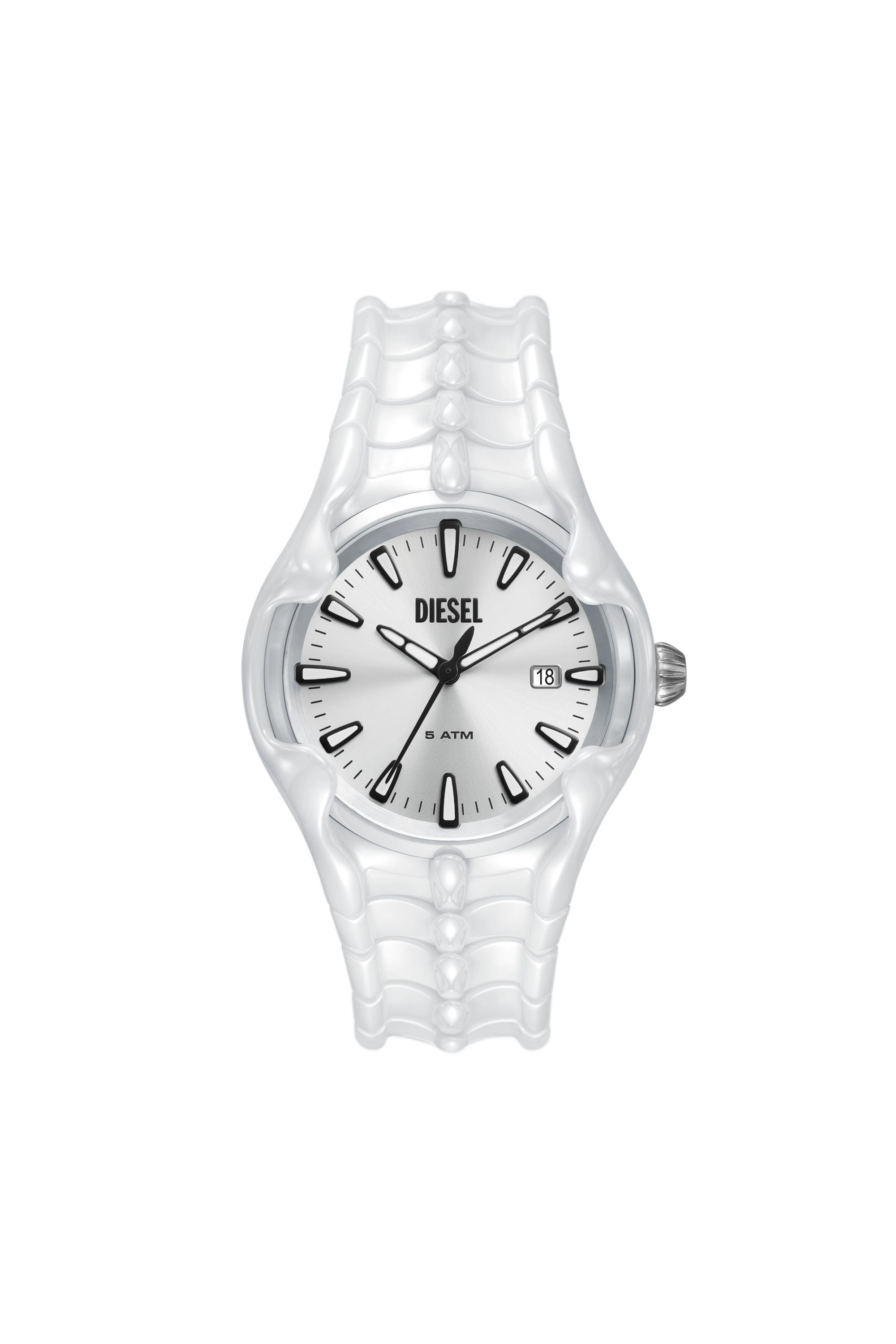 Men s Vert three hand date white ceramic watch White Diesel