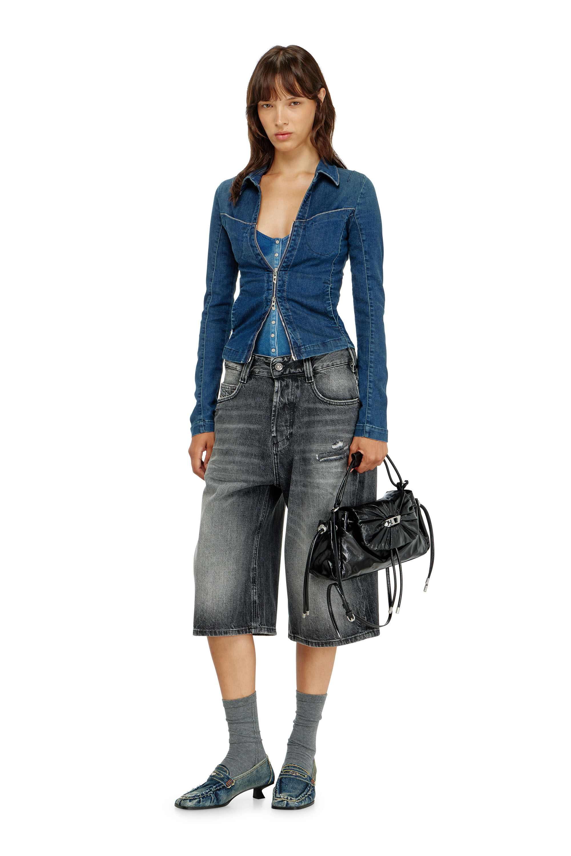 Diesel - DE-QUINOR-S1, Chemise zipp&eacute;e en denim Femme in Bleu - 1