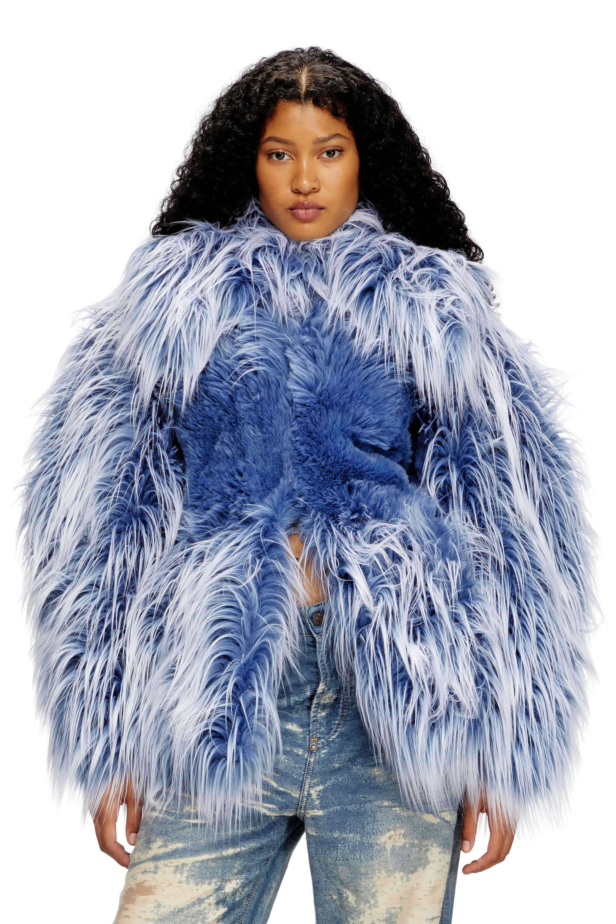 Manteau monster rembourre avec poils effet ombre Femme Bleu Diesel